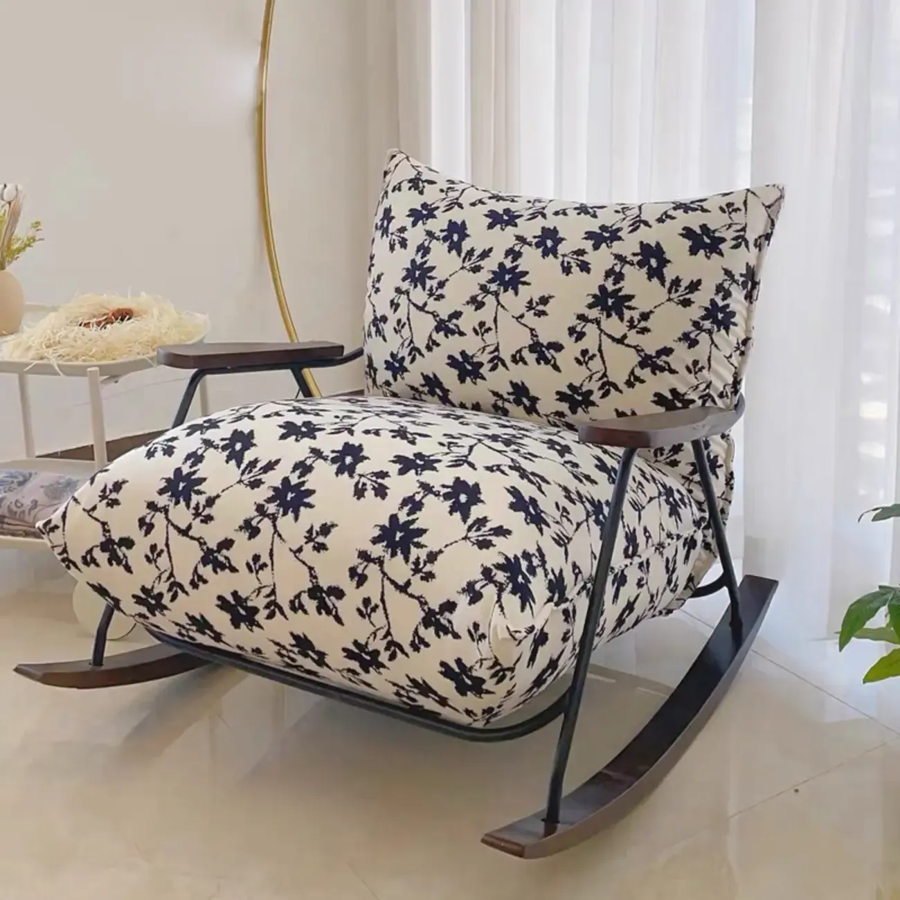 Modern Stain Resistant Upholstered Rocking Chair for Living Room Image - 4