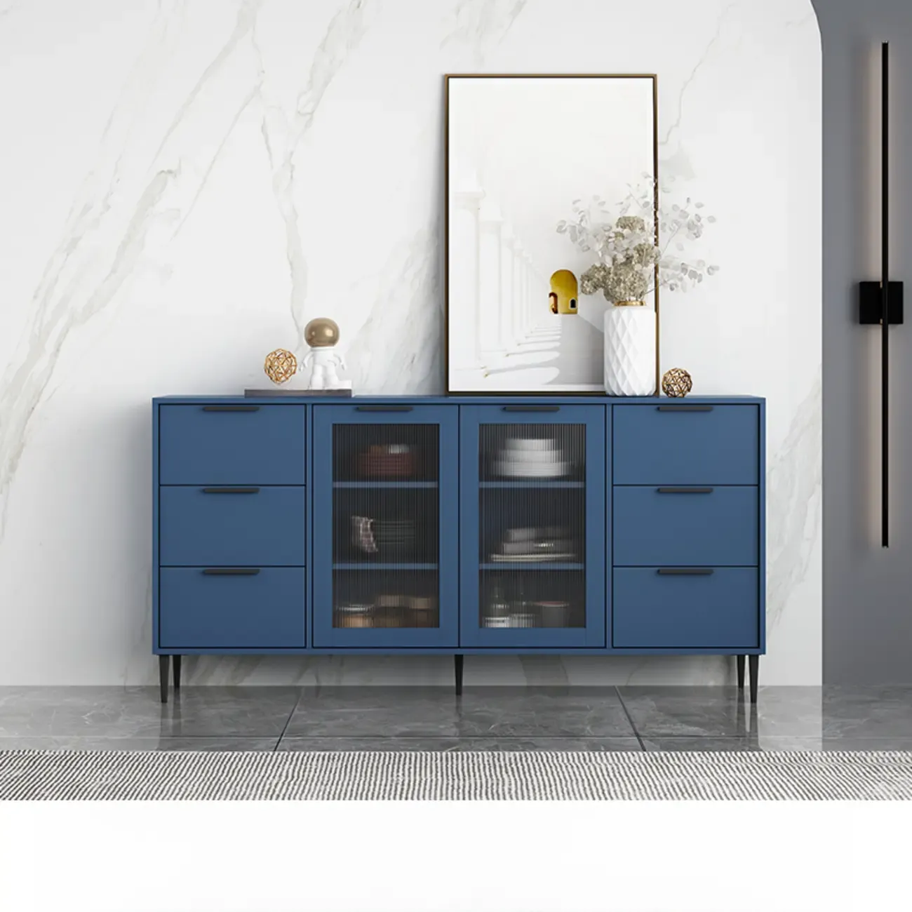 Modern Wooden Sideboard with Glass Doors & Drawers Image - 20
