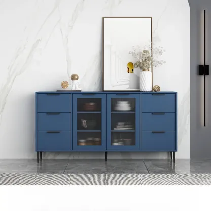 Modern Wooden Sideboard with Glass Doors & Drawers Image - 20