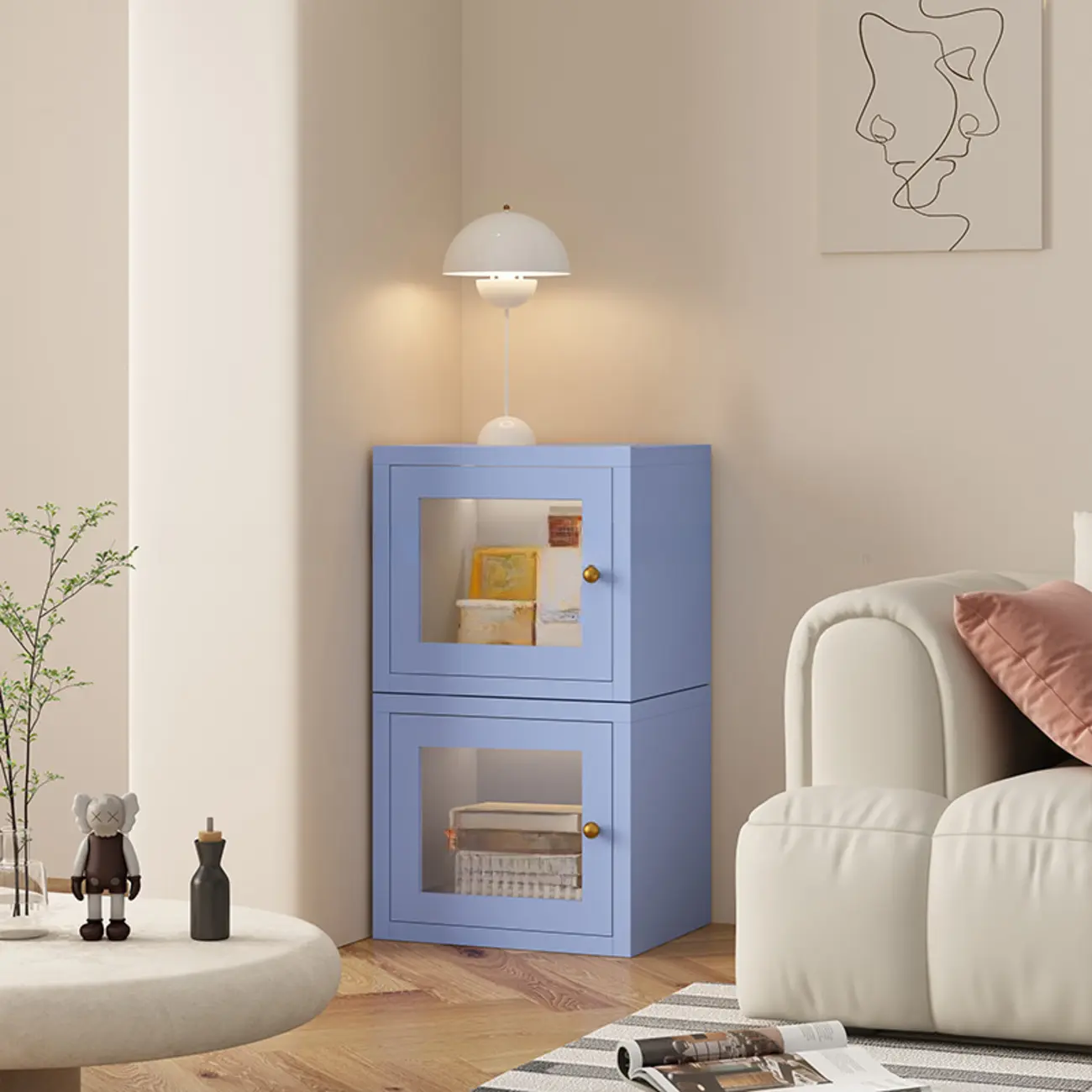 Small White Rectangular Storage Cabinet with Glass Door  Image - 4 | homeyfad