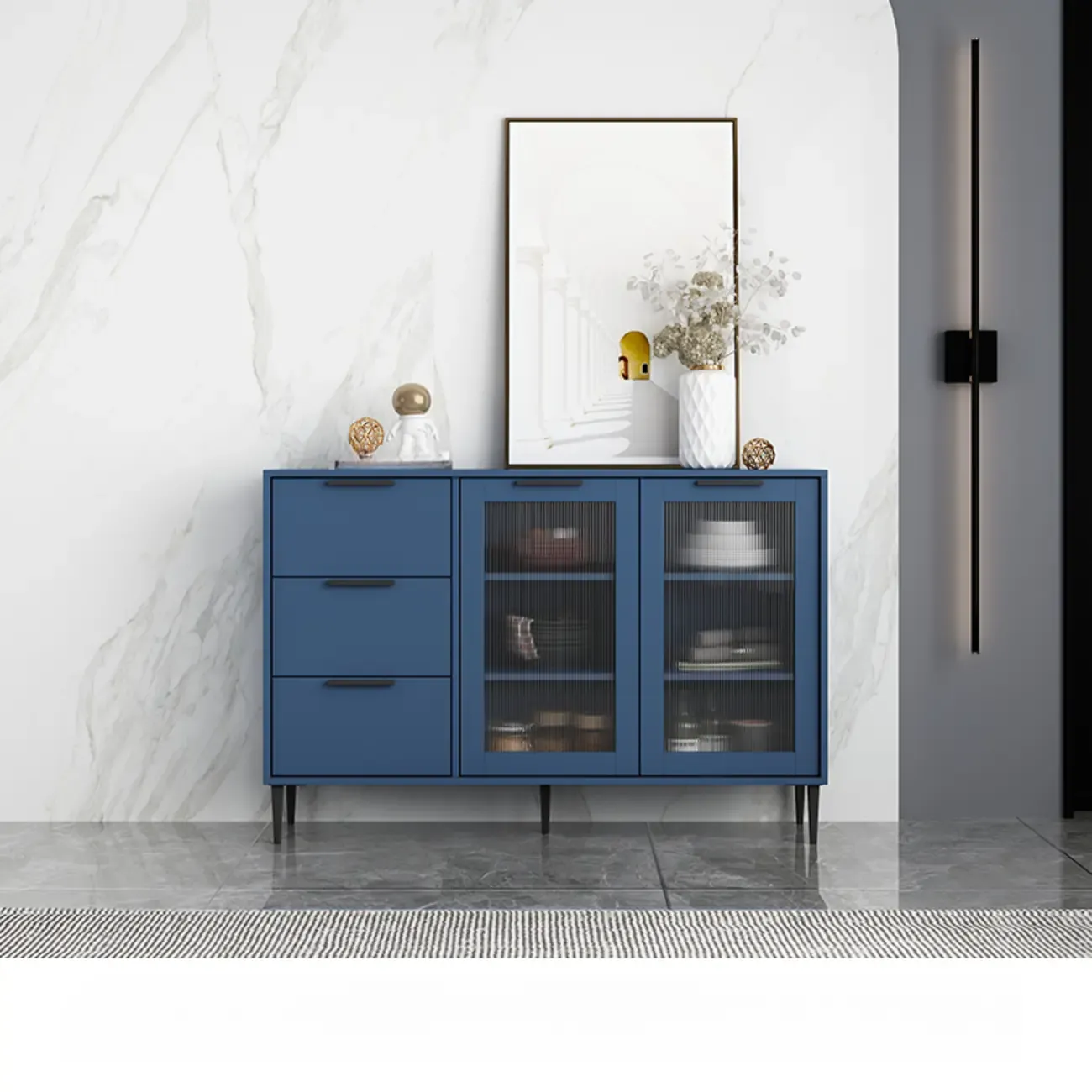 Modern Wooden Sideboard with Glass Doors & Drawers Image - 21