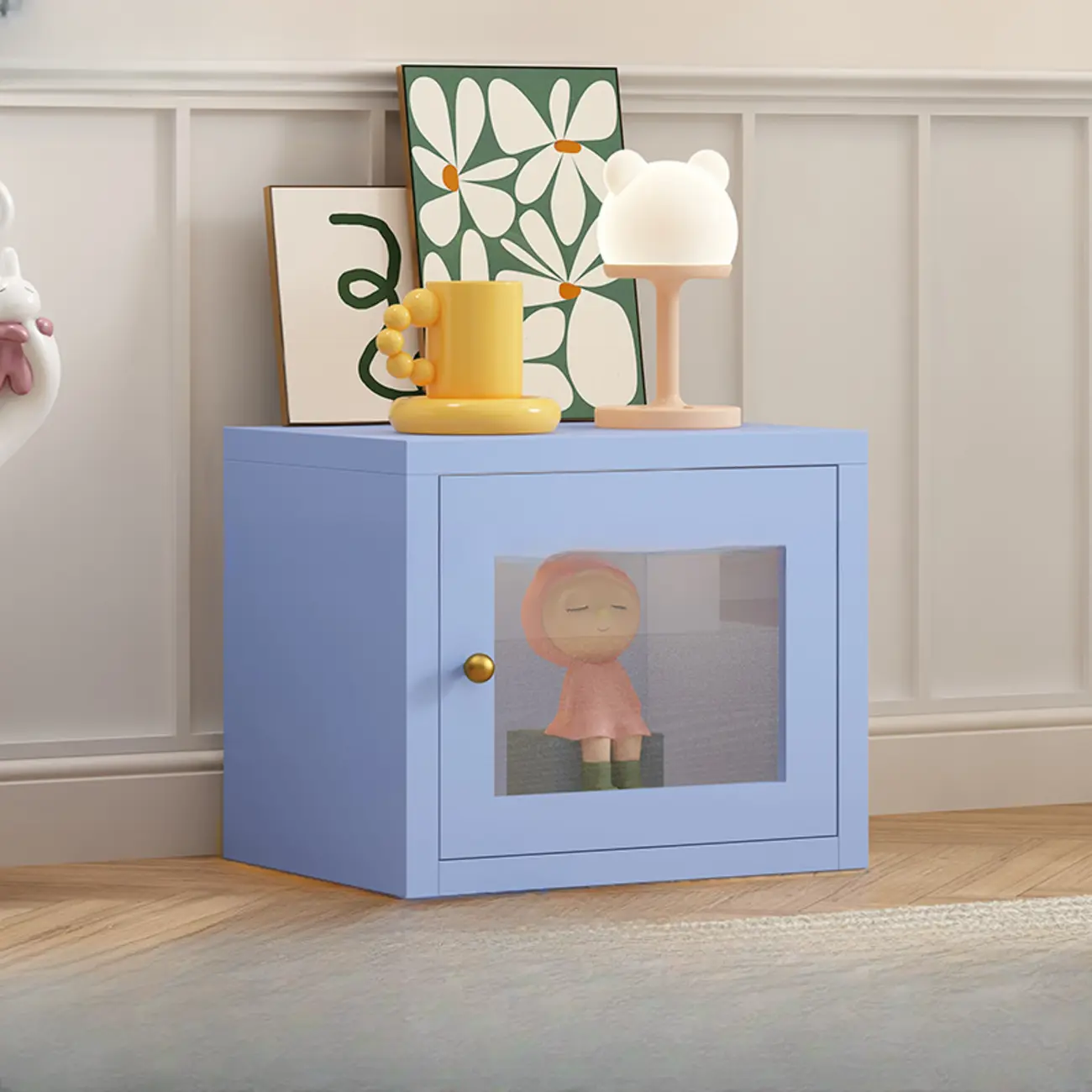 Small White Rectangular Storage Cabinet with Glass Door  Image - 5 | homeyfad