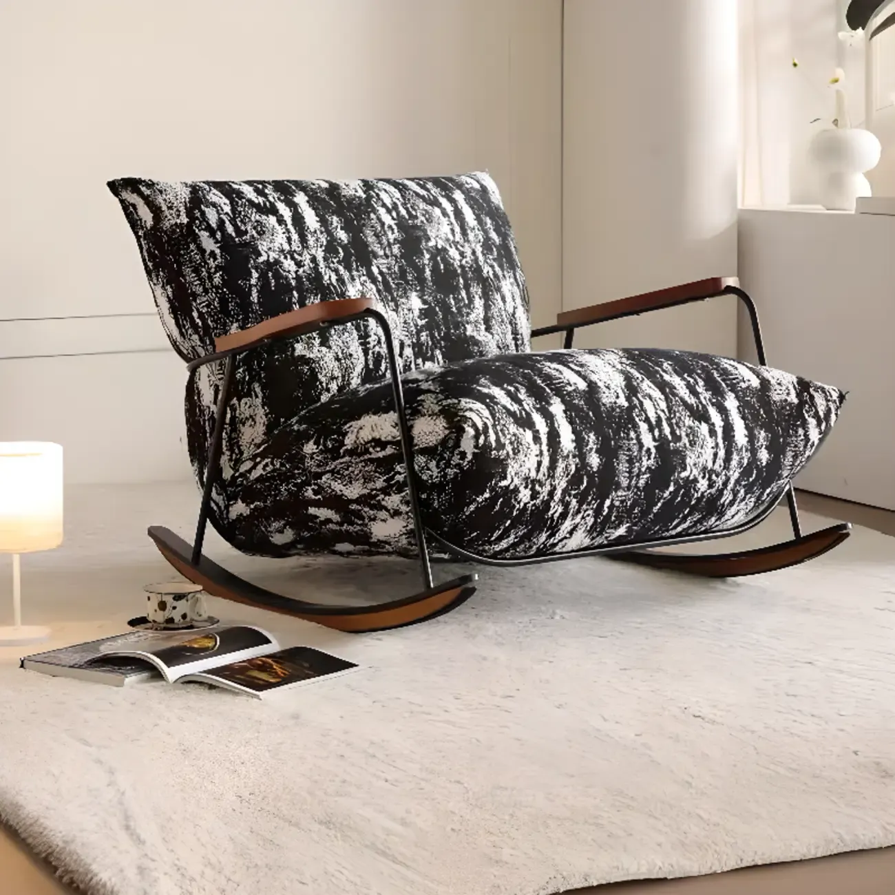 Modern Stain Resistant Upholstered Rocking Chair for Living Room Image - 5