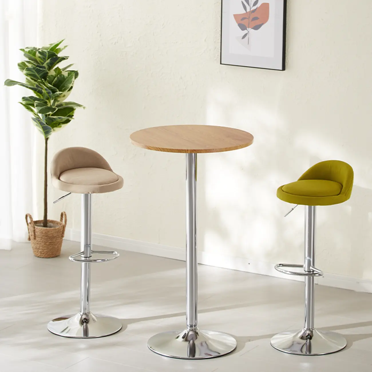 Scandinavian 36" Wooden Round Bistro Table with Metal Pedestal Image - 2 | homeyfad