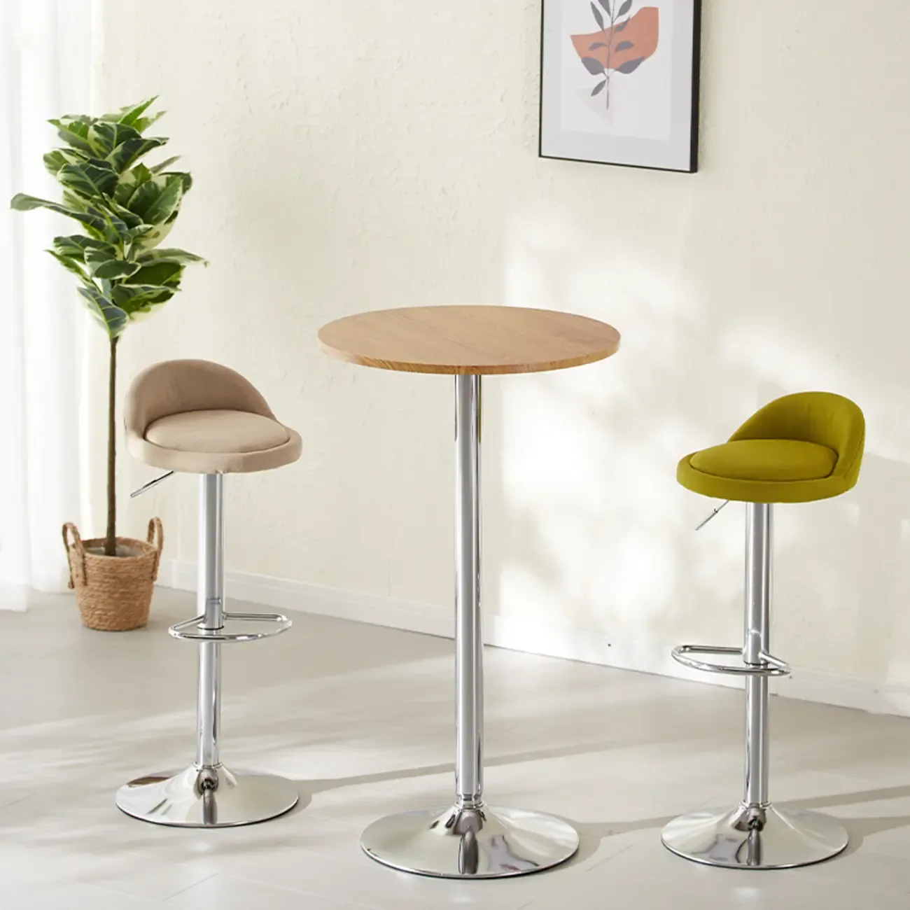 Scandinavian 36" Wooden Round Bistro Table with Metal Pedestal Image - 2