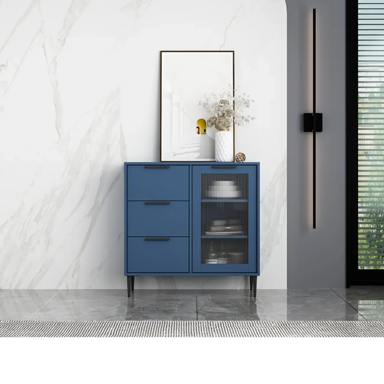 Blue Wooden Contemporary Sideboard Buffet with Drawers | HomeyFad