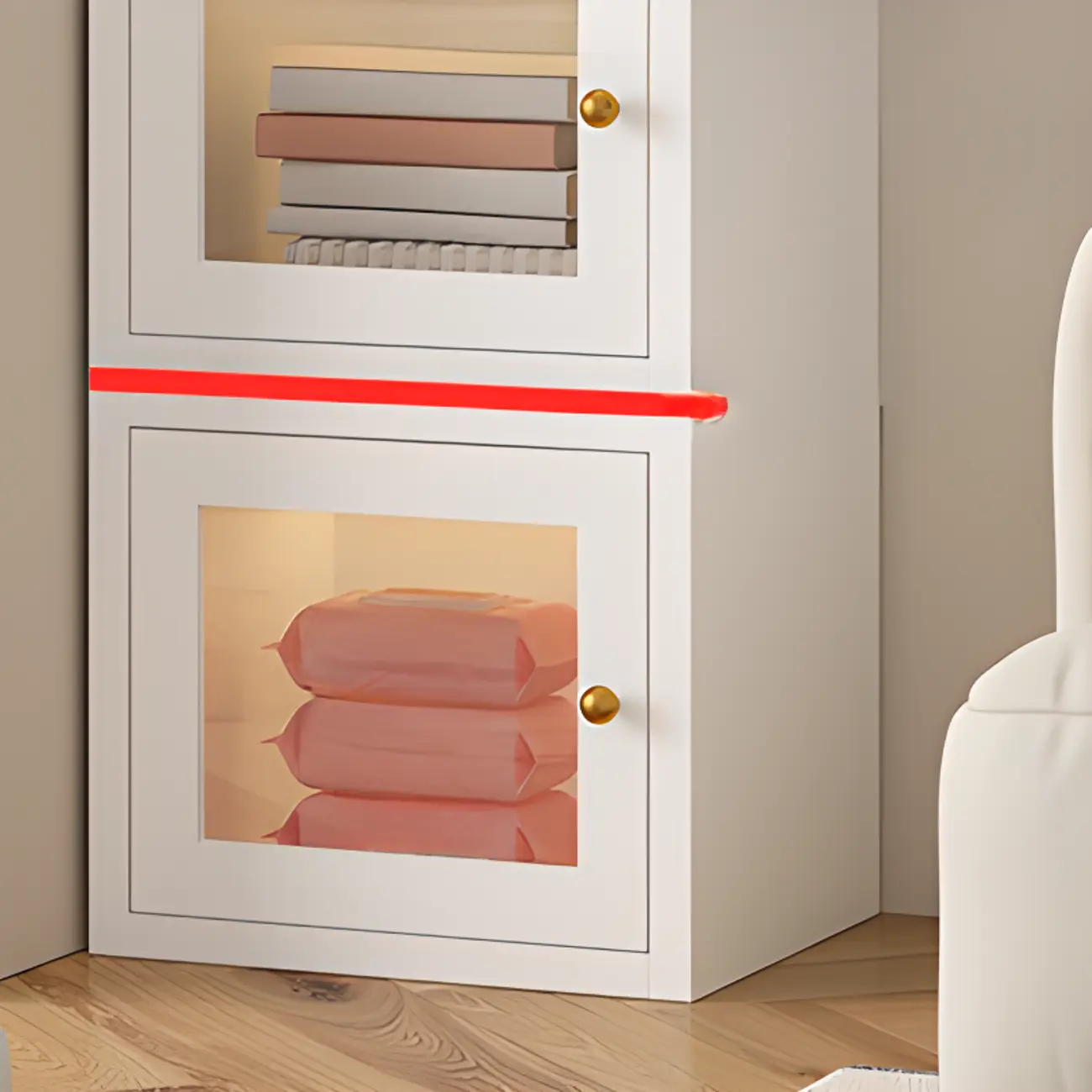 Small White Rectangular Storage Cabinet with Glass Door  Image - 6 | homeyfad