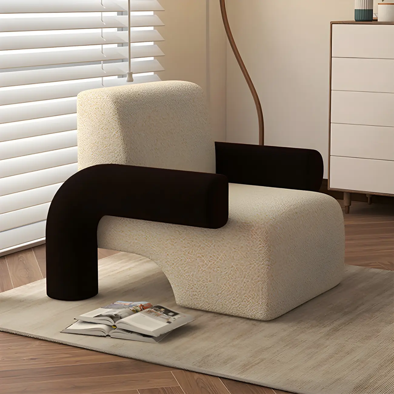 Scandinavian Wool/Corduroy Accent Chair with Round Arm Image - 1 | homeyfad