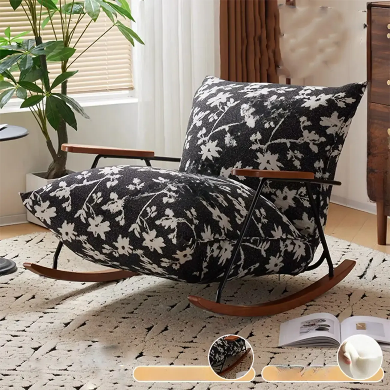 Modern Stain Resistant Upholstered Rocking Chair for Living Room Image - 6