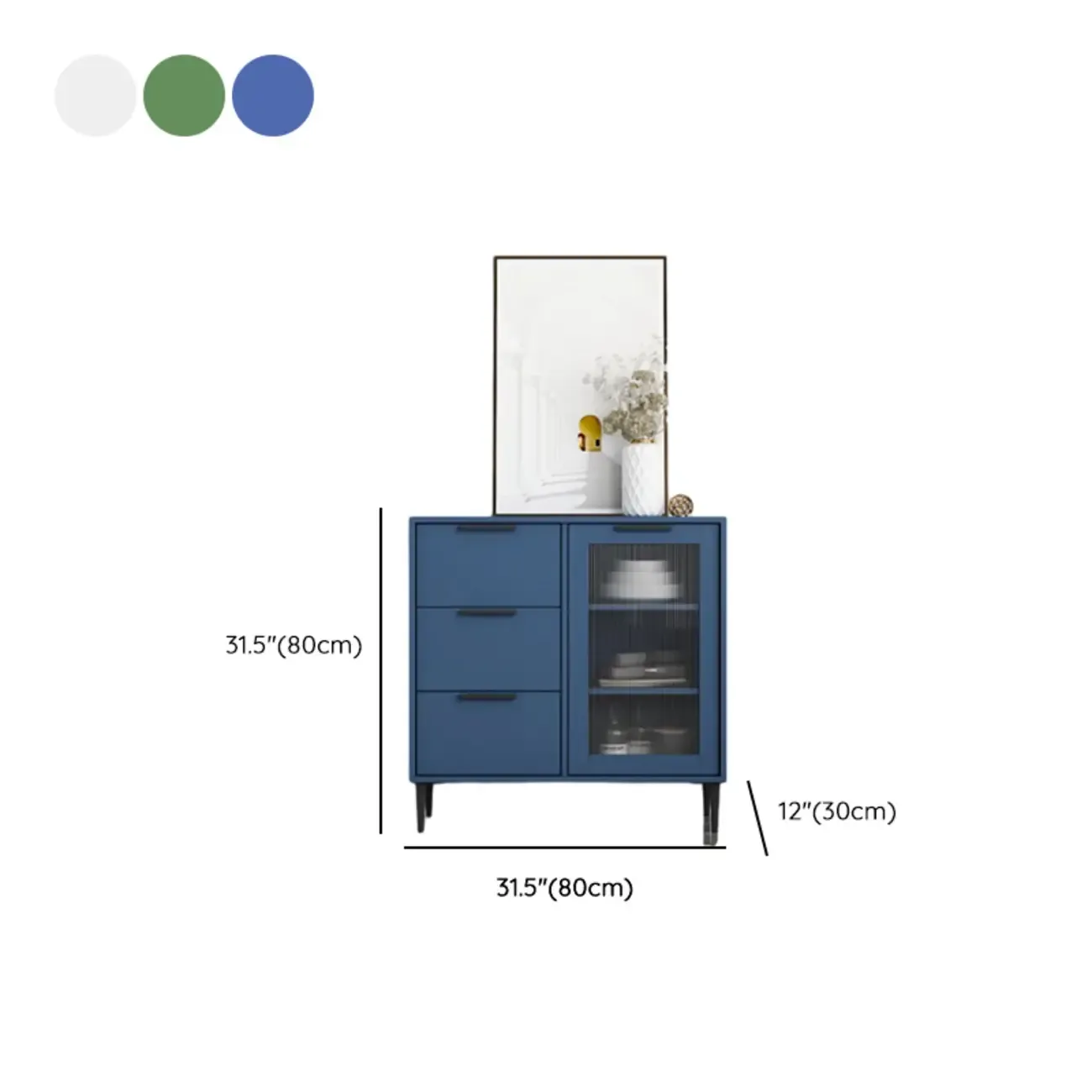 Modern Wooden Sideboard with Glass Doors & Drawers #size