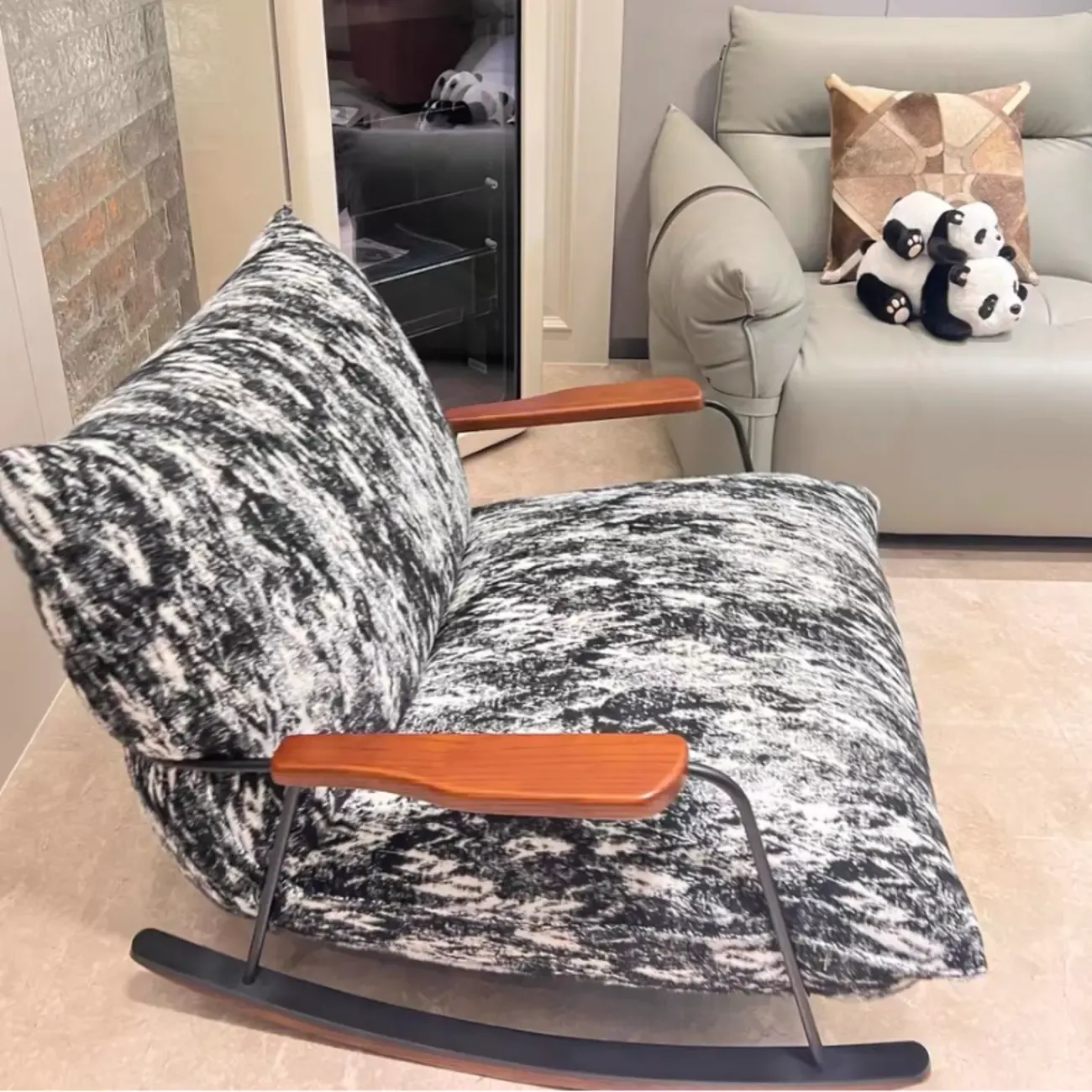 Modern Stain Resistant Upholstered Rocking Chair for Living Room Image - 7