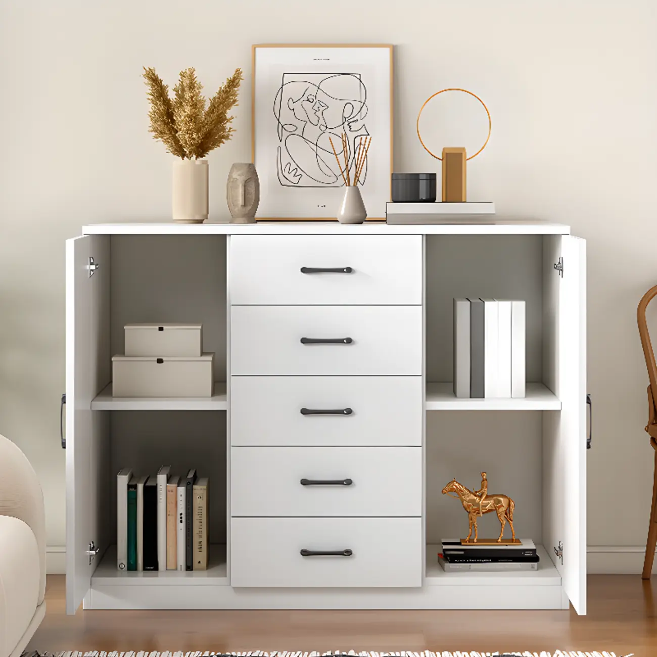 Modern White Rectangular Storage Cabinet with Multiple Sizes Image - 2 | homeyfad