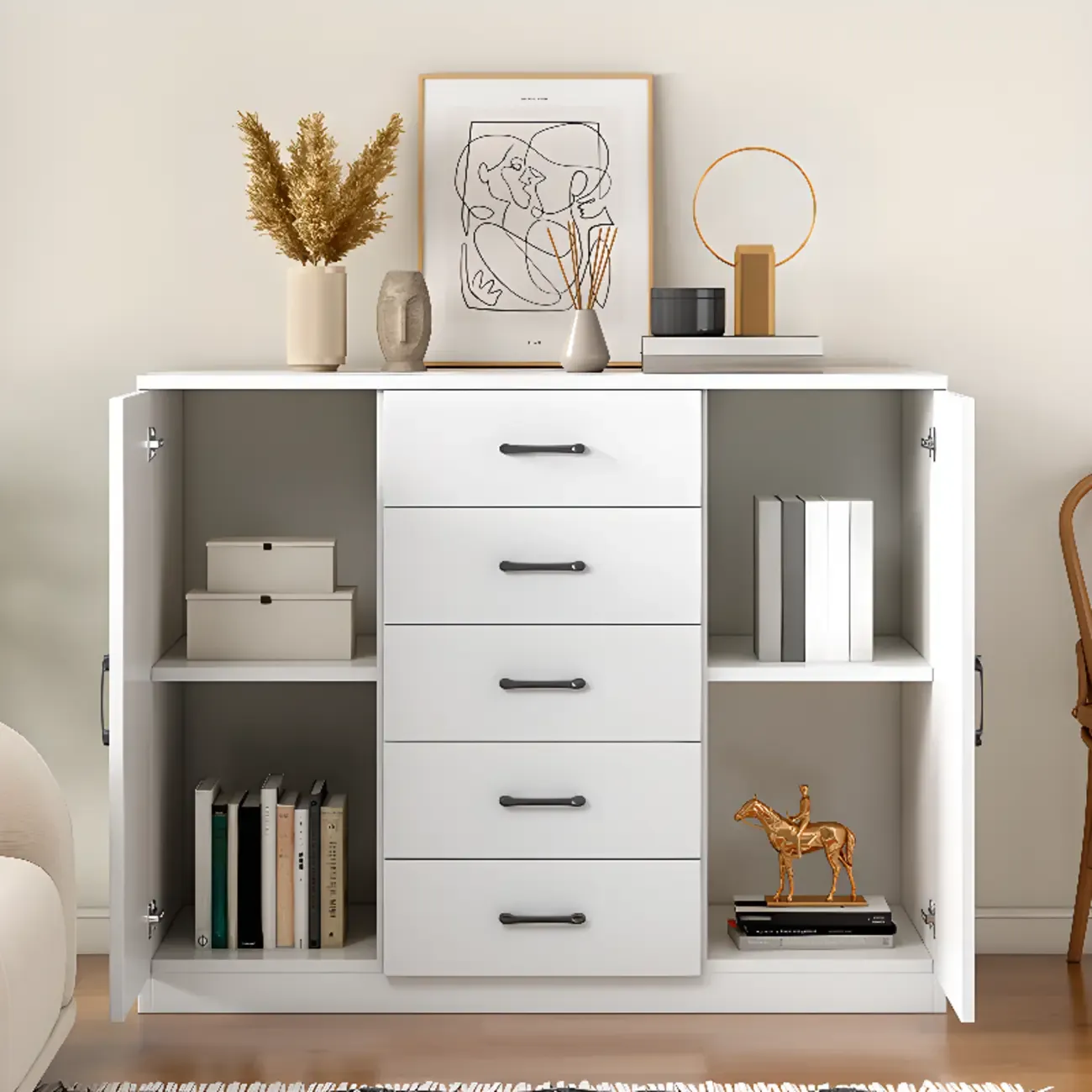Modern White Rectangular Storage Cabinet with Multiple Sizes Image - 2