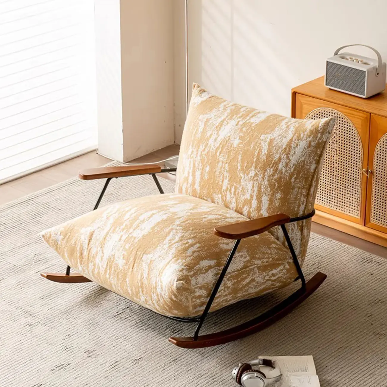 Modern Stain Resistant Upholstered Rocking Chair for Living Room Image - 8 | homeyfad