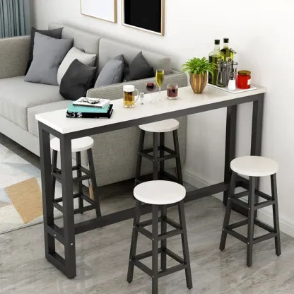 Elegant White Narrow Bar Table with Metal Footrest for Modern Home Decor Image - 1