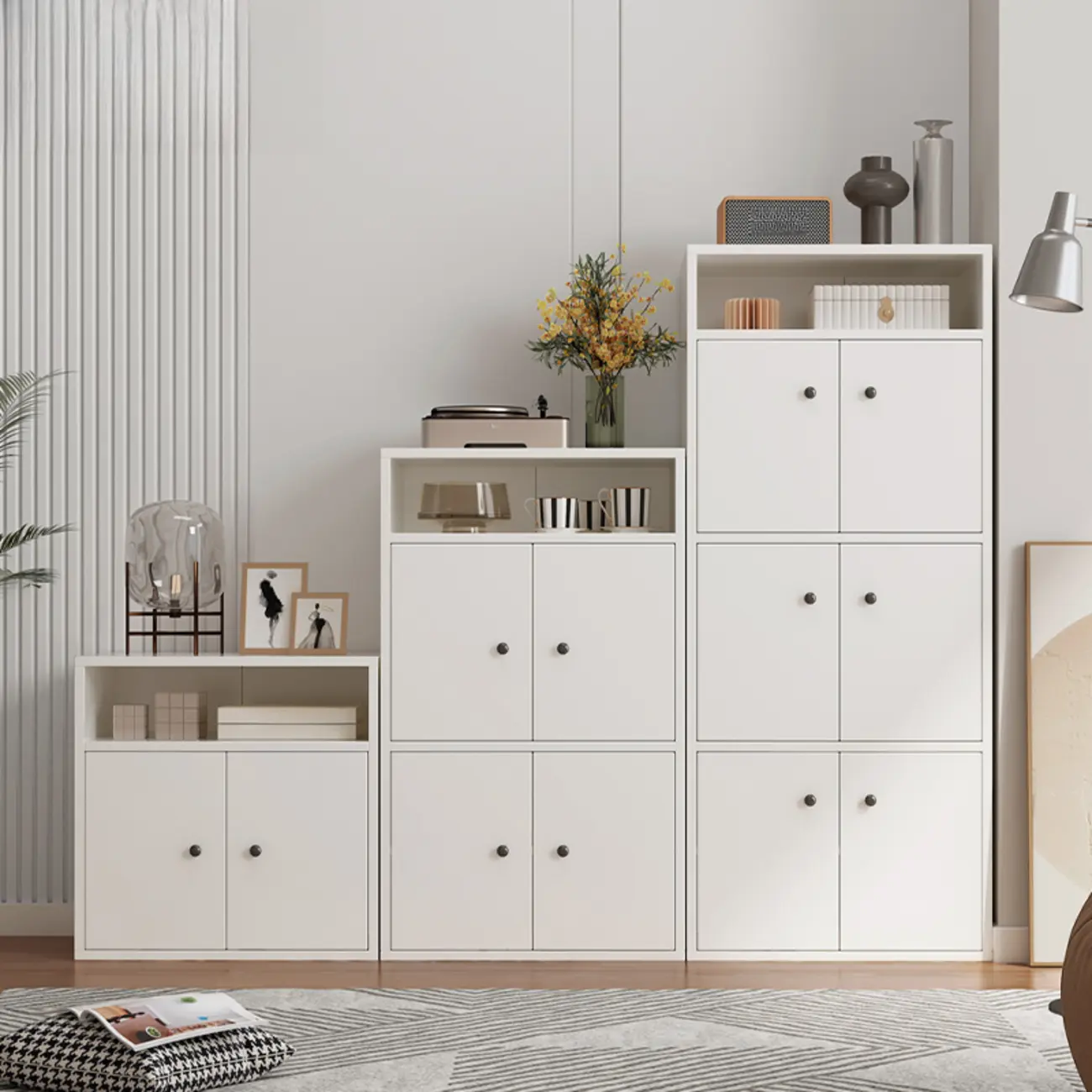 Modern White Wooden Storage Cabinet with Exterior Shelves  Image - 1 | homeyfad