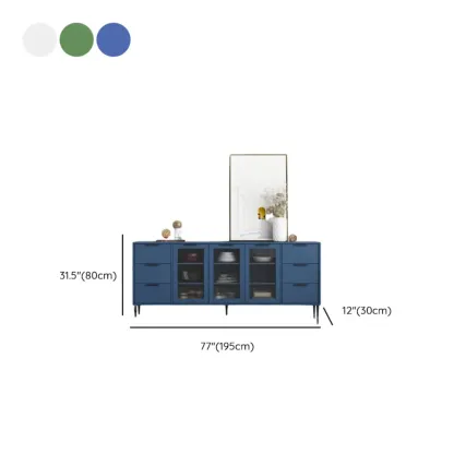 Modern Wooden Sideboard with Glass Doors & Drawers Image - 26