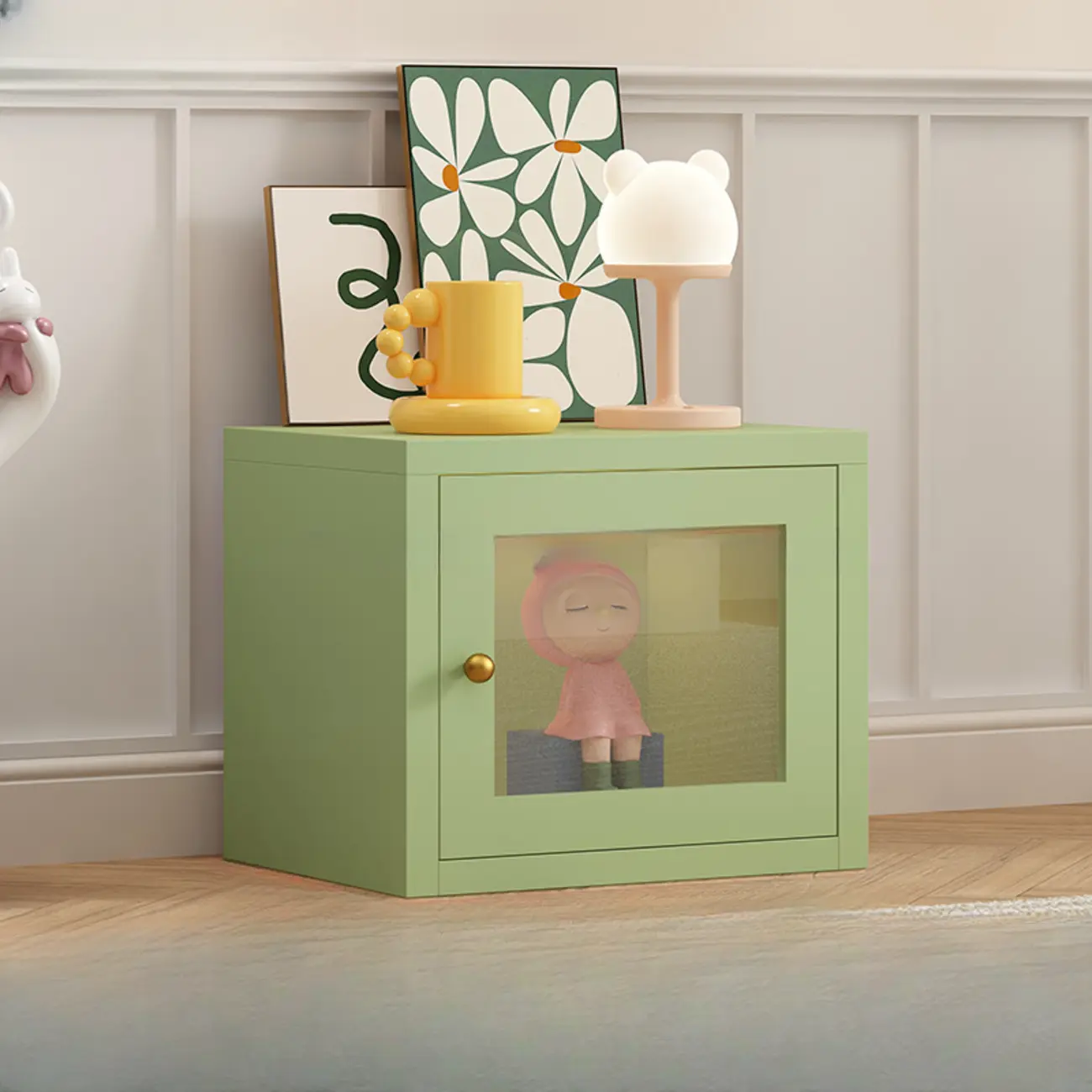 Small White Rectangular Storage Cabinet with Glass Door  Image - 10 | homeyfad