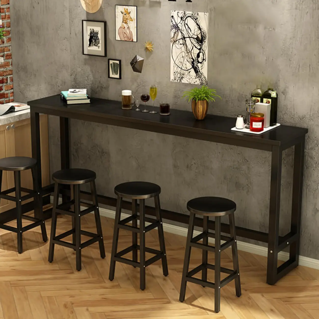 Elegant White Narrow Bar Table with Metal Footrest for Modern Home Decor Image - 2 | homeyfad