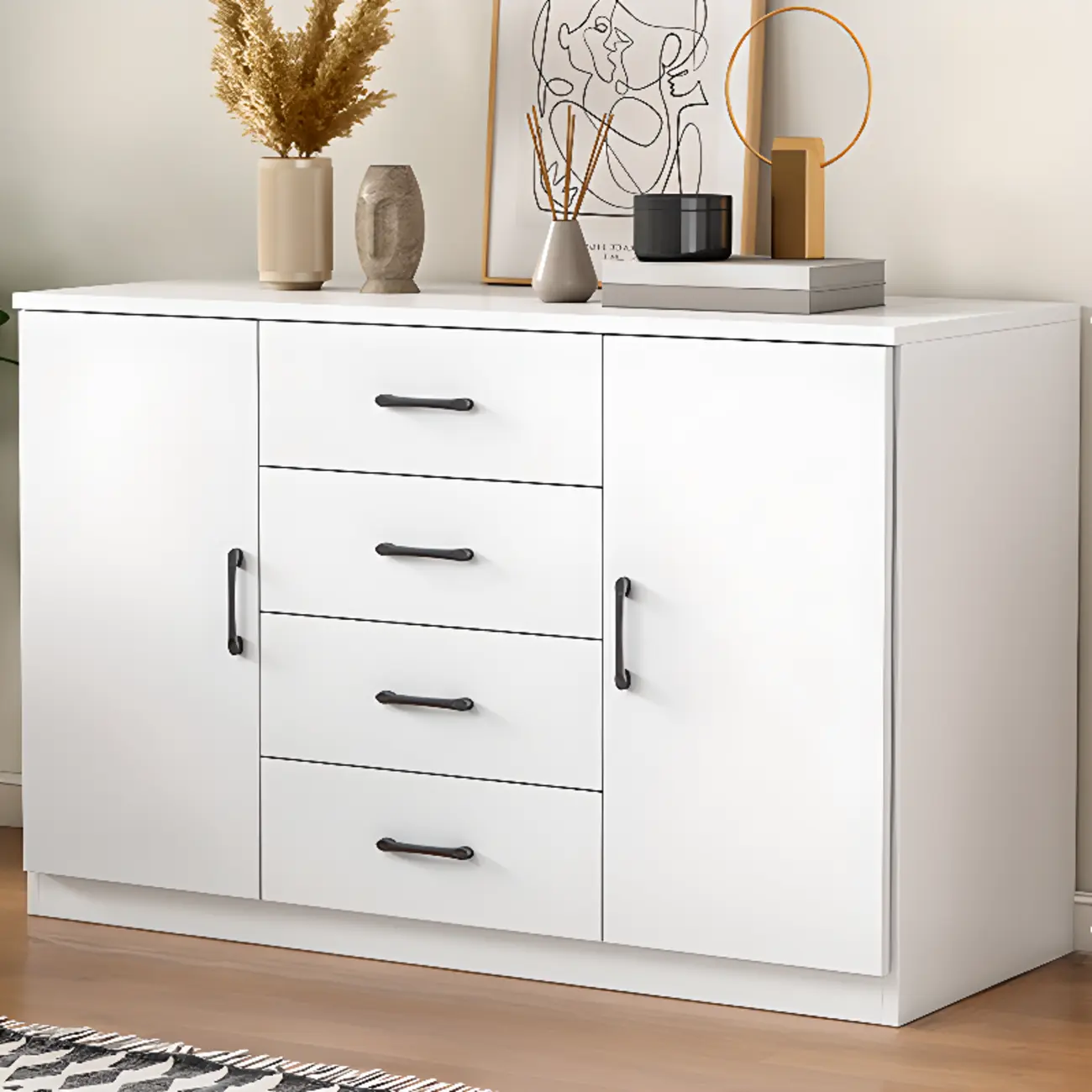 Modern White Rectangular Storage Cabinet with Multiple Sizes Image - 4 | homeyfad