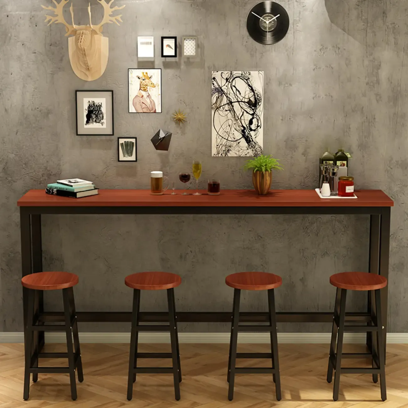 Elegant White Narrow Bar Table with Metal Footrest for Modern Home Decor Image - 3