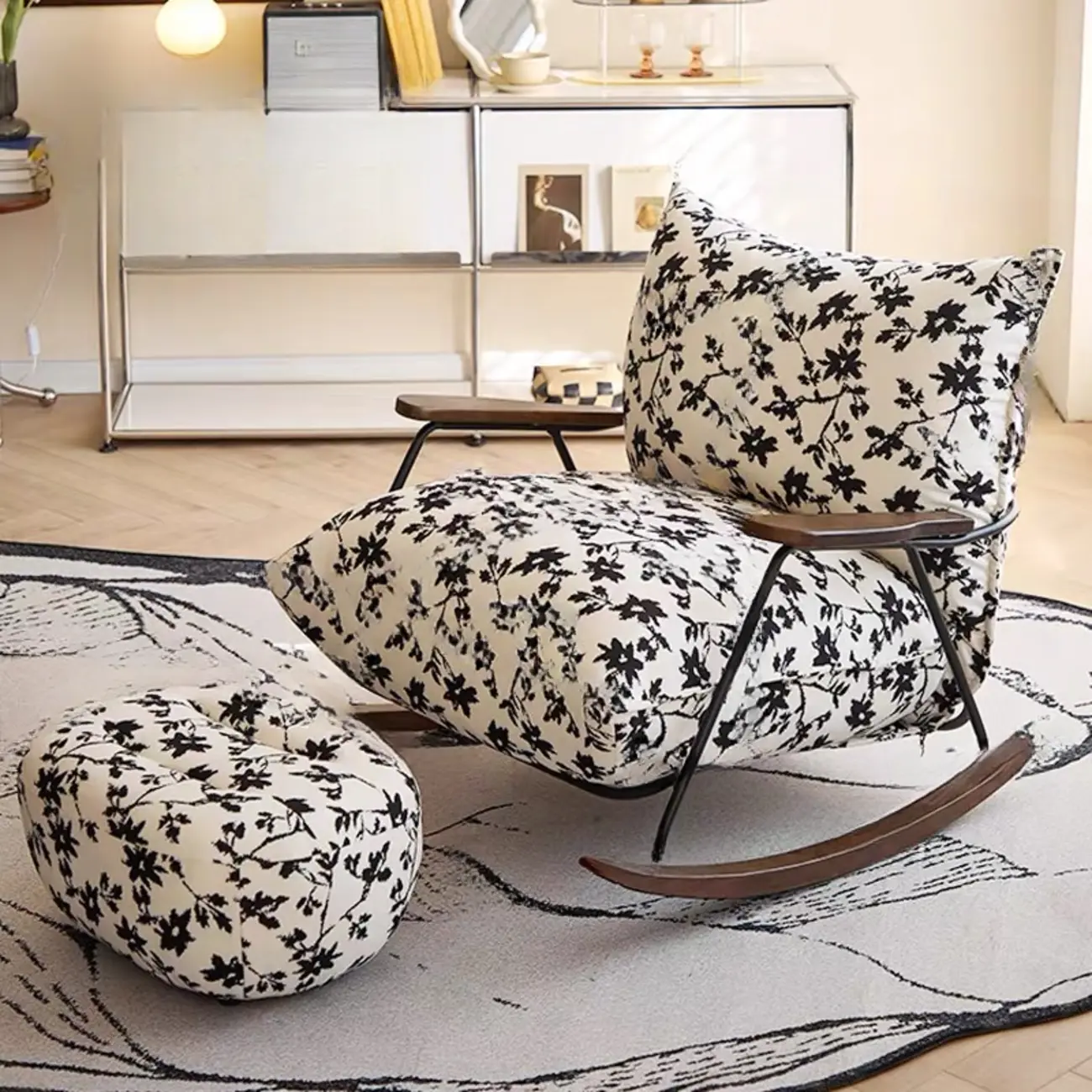 Modern Stain Resistant Upholstered Rocking Chair for Living Room Image - 10 | homeyfad