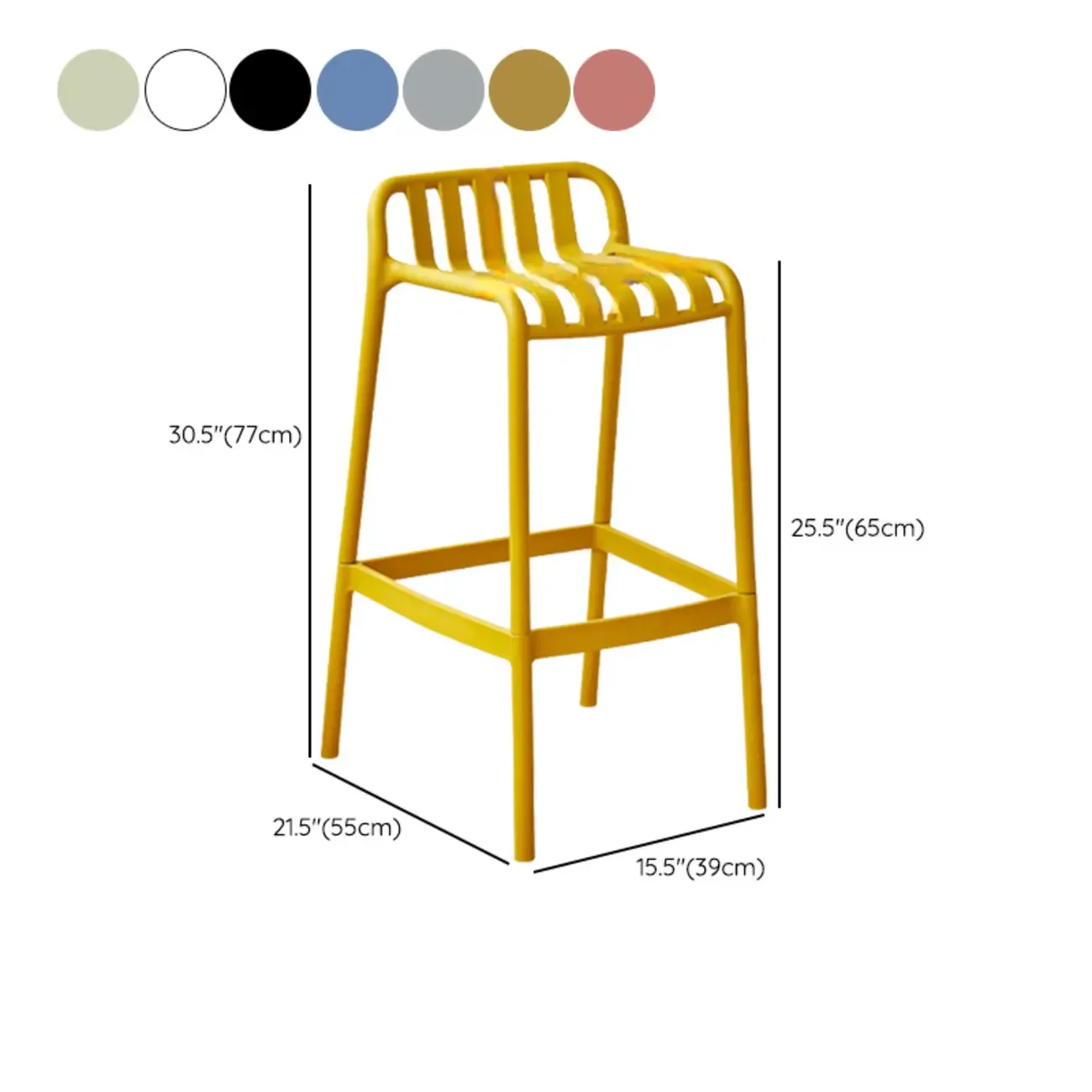 Modern Plastic Bar Stools for Bistro with Backrest #size