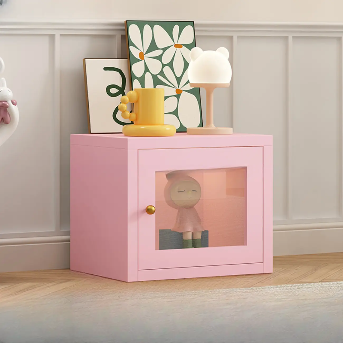 Small White Rectangular Storage Cabinet with Glass Door  Image - 13 | homeyfad