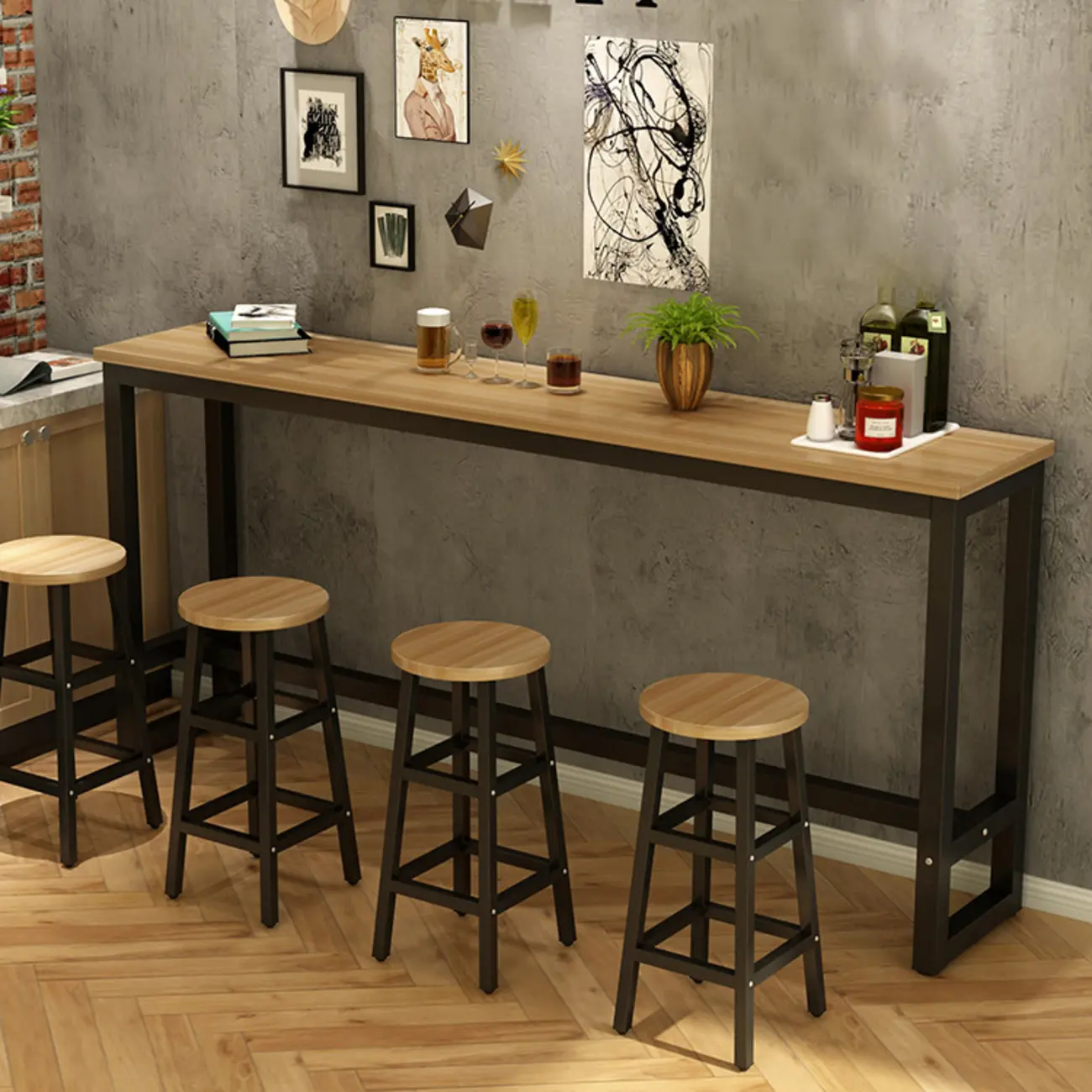 Elegant White Narrow Bar Table with Metal Footrest for Modern Home Decor Image - 5 | homeyfad