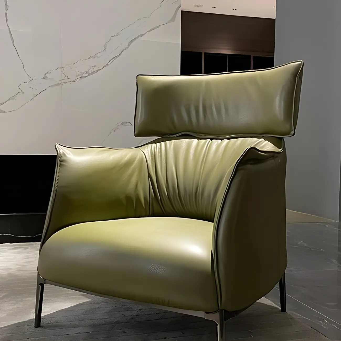 Genuine Leather Armchair with Metal Frame Image - 1 | homeyfad