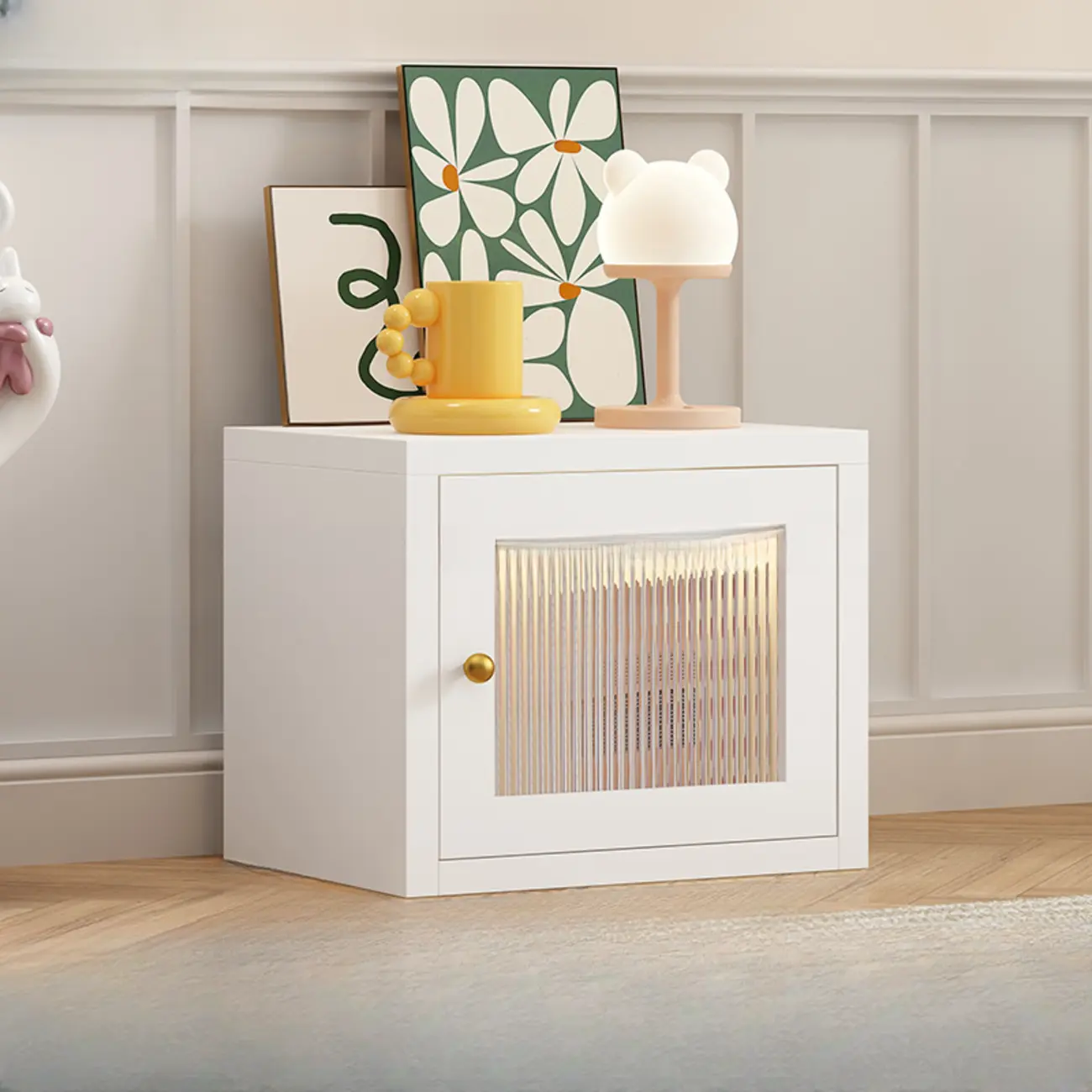 Small White Rectangular Storage Cabinet with Glass Door  Image - 15 | homeyfad