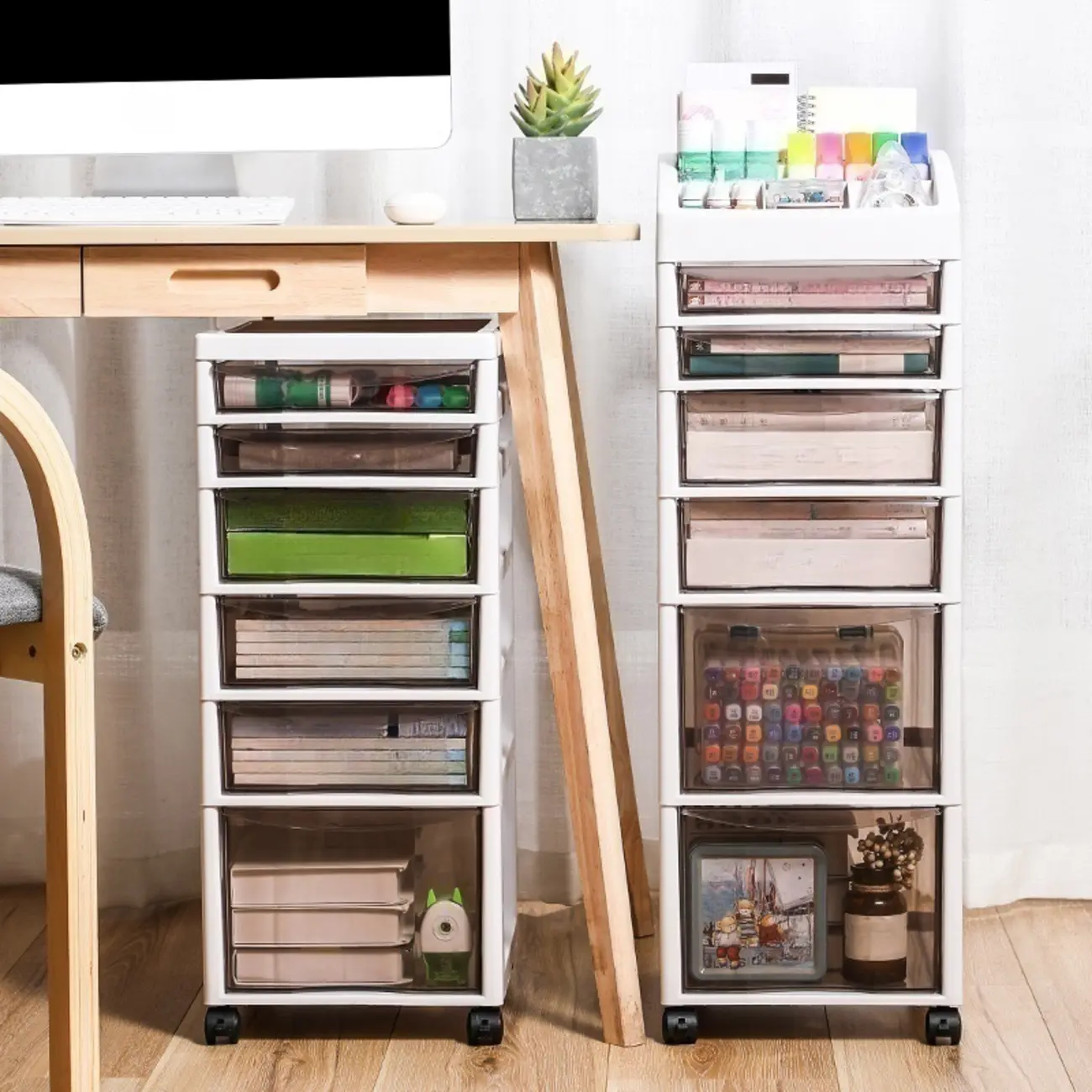Classic Plastic Vertical Filing Cabinet with Wheels and Storage Image - 2 | homeyfad