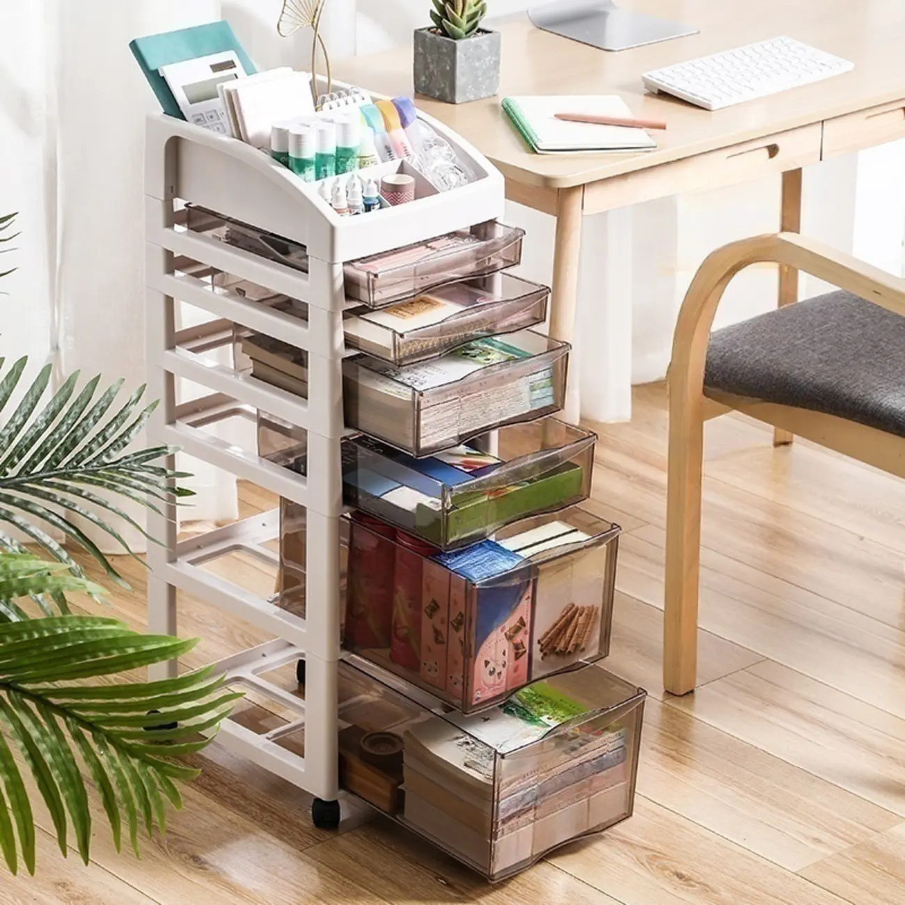 Classic Plastic Vertical Filing Cabinet with Wheels and Storage Image - 3 | homeyfad