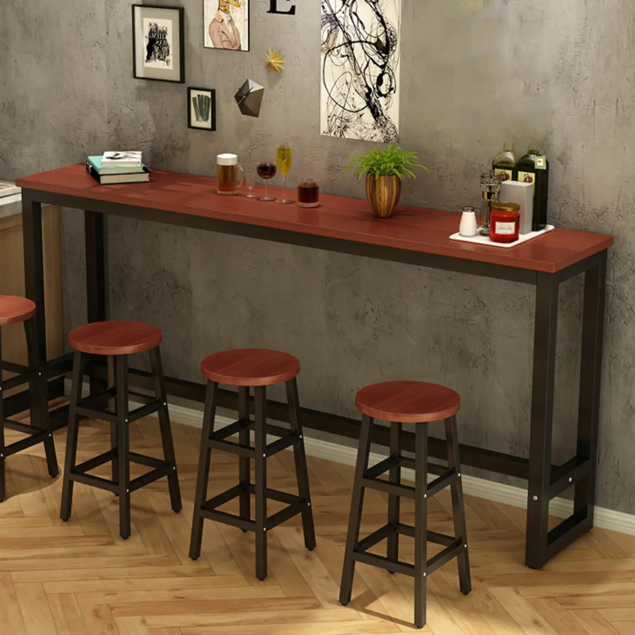 Elegant White Narrow Bar Table with Metal Footrest for Modern Home Decor Image - 8 | homeyfad