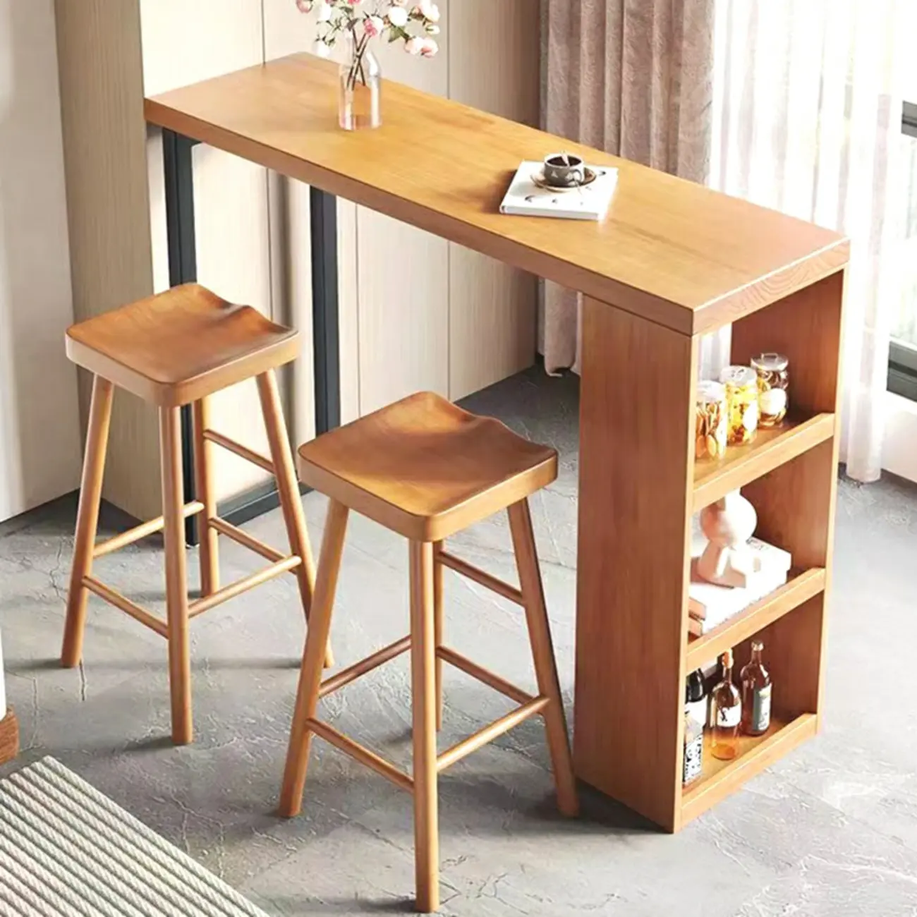 Modern Wooden Rectangular Bar Table with Storage Rack for Living Room Image - 1 | homeyfad