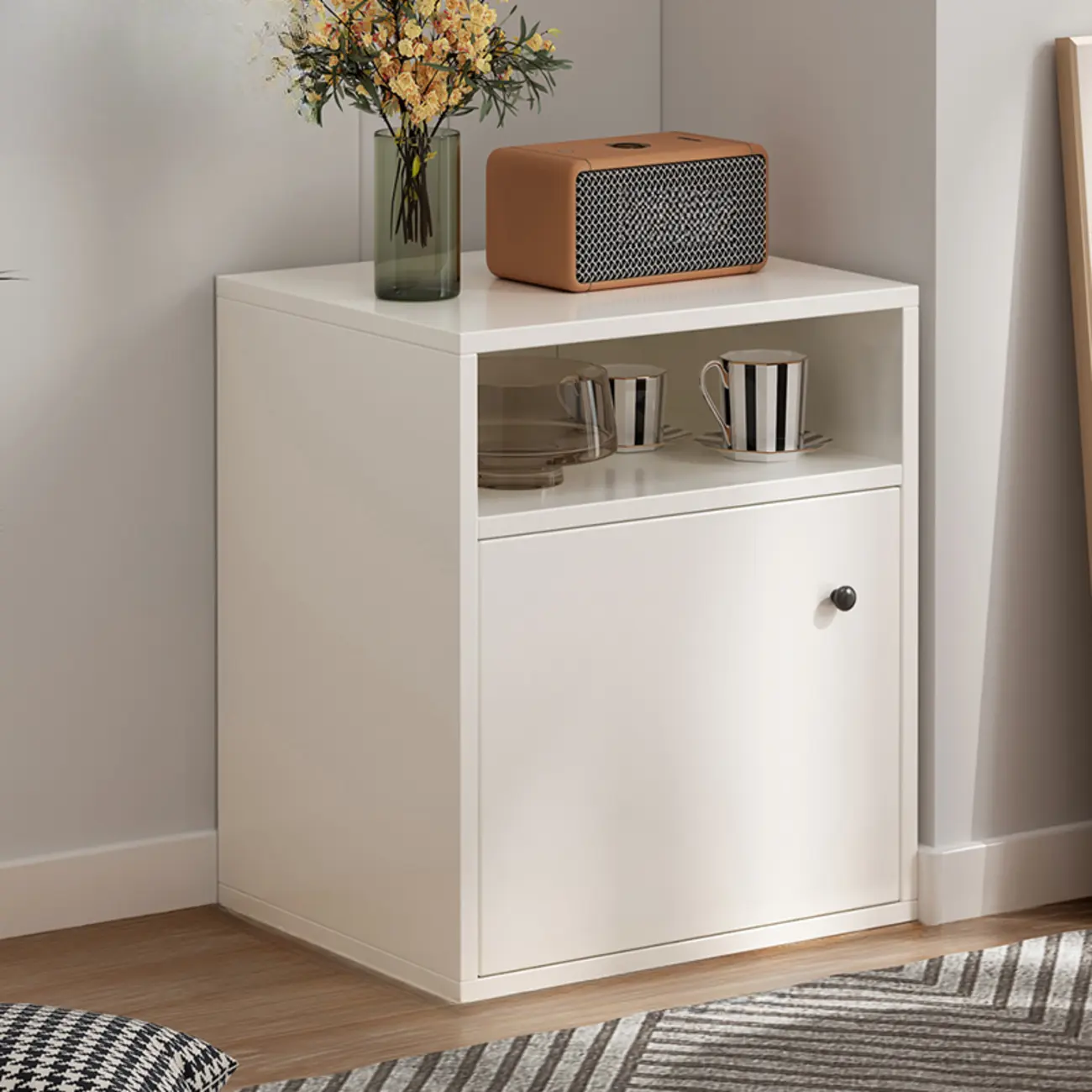 Modern White Wooden Storage Cabinet with Exterior Shelves  Image - 9 | homeyfad