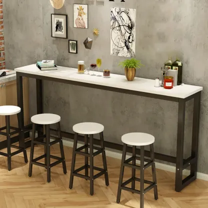 Elegant White Narrow Bar Table with Metal Footrest for Modern Home Decor Image - 9