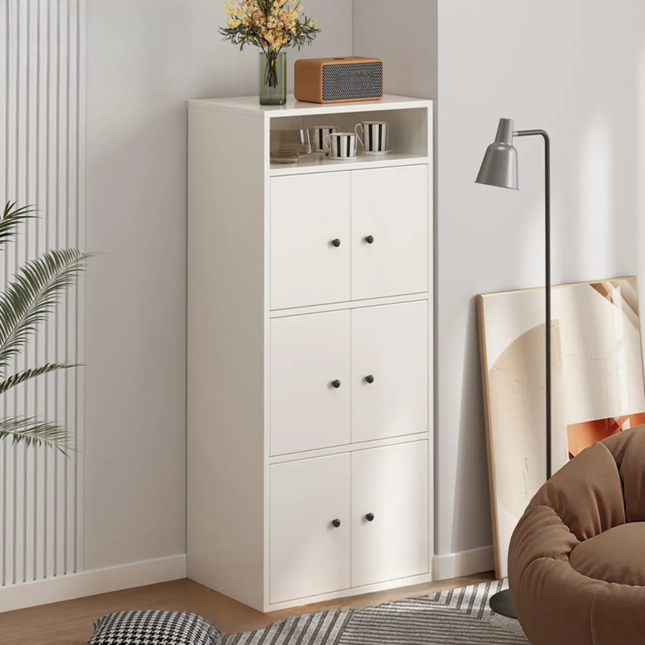 Modern White Wooden Storage Cabinet with Exterior Shelves  Image - 10 | homeyfad