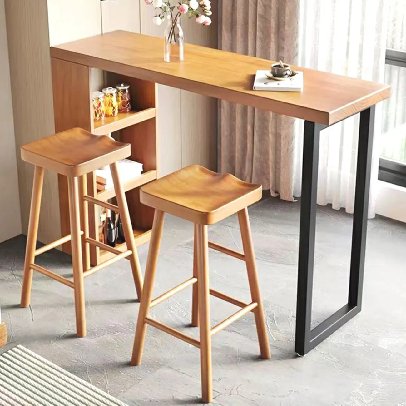 Modern Wooden Rectangular Bar Table with Storage Rack for Living Room Image - 3 | homeyfad