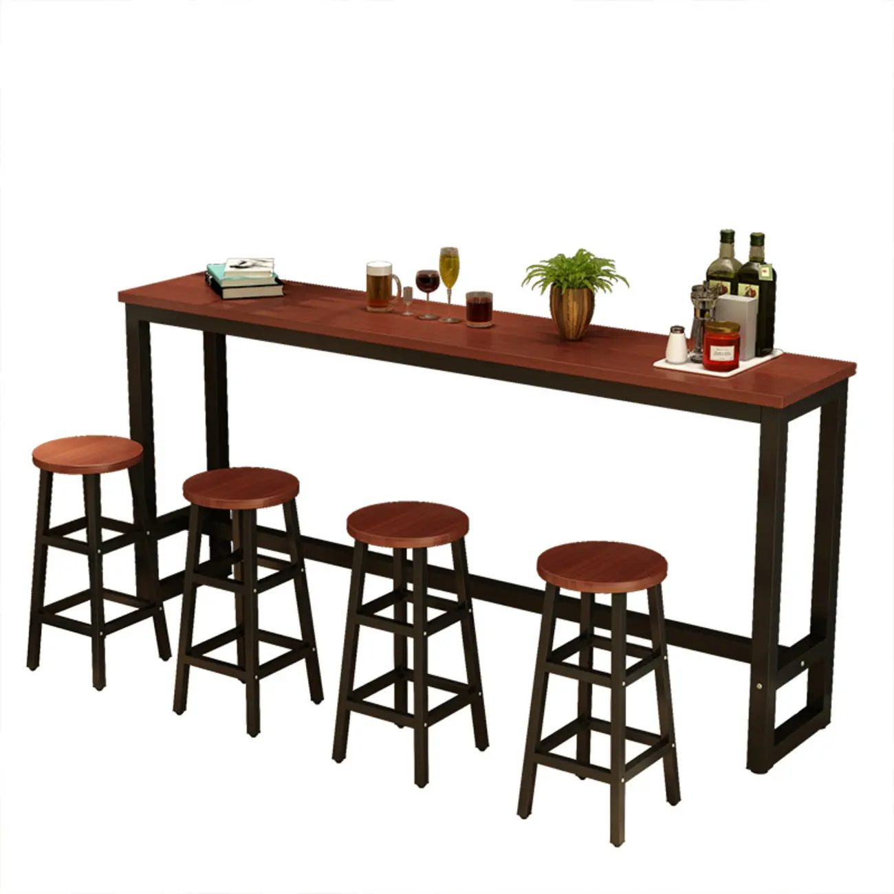 Elegant White Narrow Bar Table with Metal Footrest for Modern Home Decor Image - 10 | homeyfad