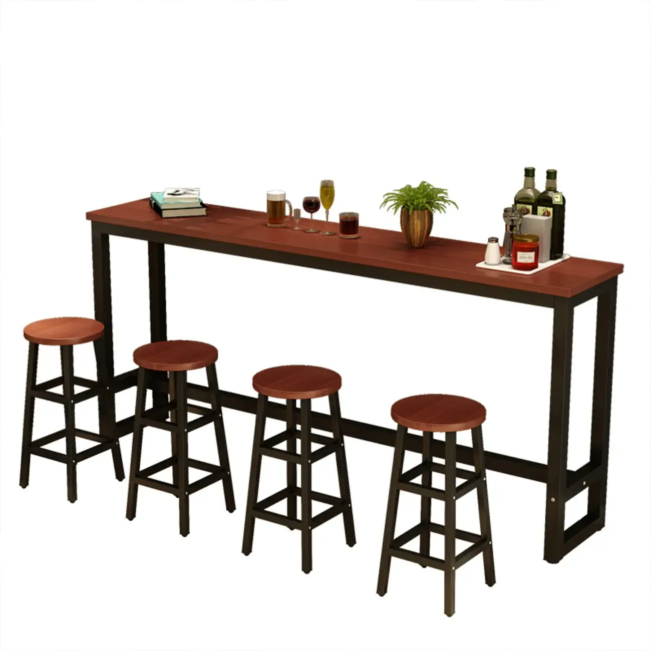 Elegant White Narrow Bar Table with Metal Footrest for Modern Home Decor Image - 10