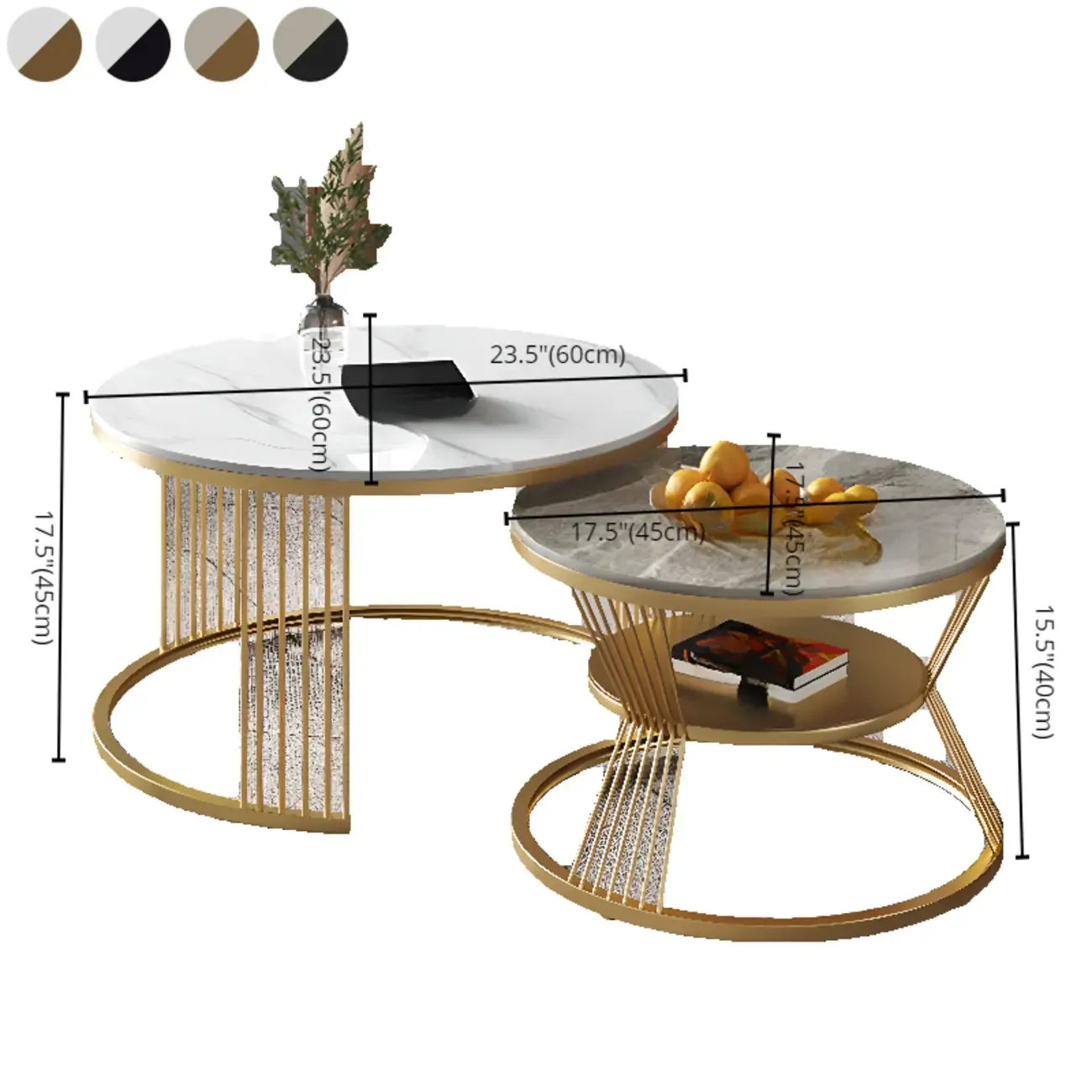 Small Modern Metal&Marble Round Coffee Table Set with Shelf Image - 10