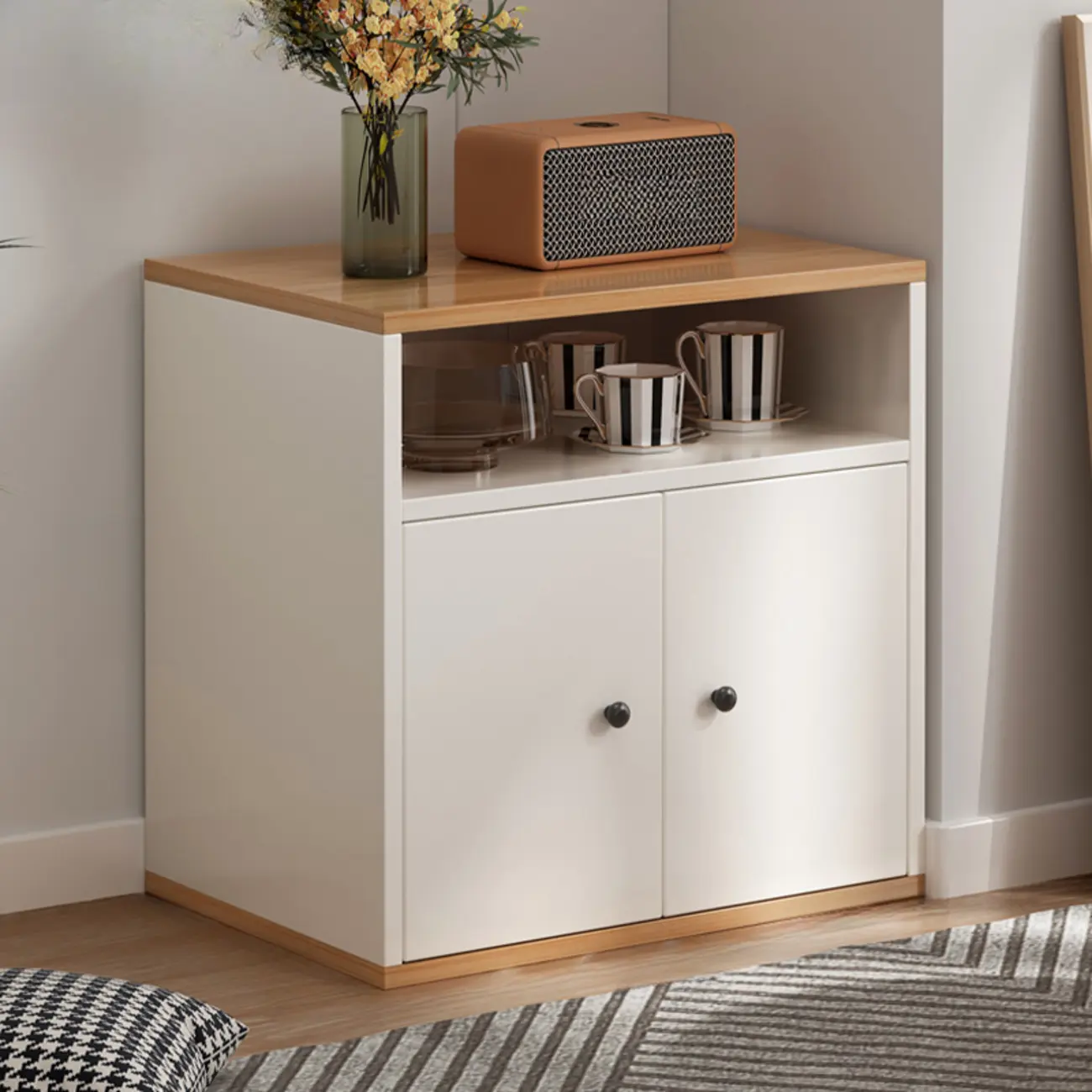 Modern White Wooden Storage Cabinet with Exterior Shelves  Image - 11 | homeyfad