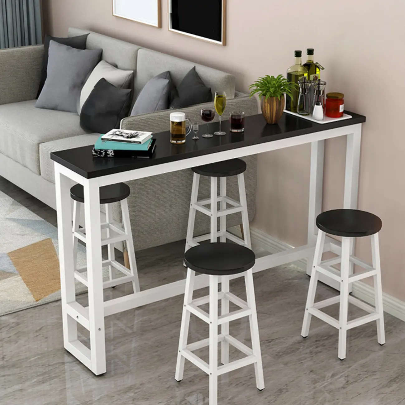 Elegant White Narrow Bar Table with Metal Footrest for Modern Home Decor Image - 11 | homeyfad