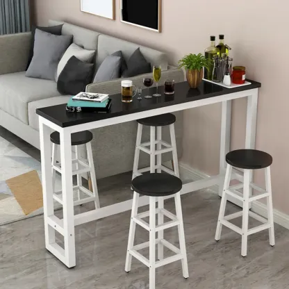 Elegant White Narrow Bar Table with Metal Footrest for Modern Home Decor Image - 11