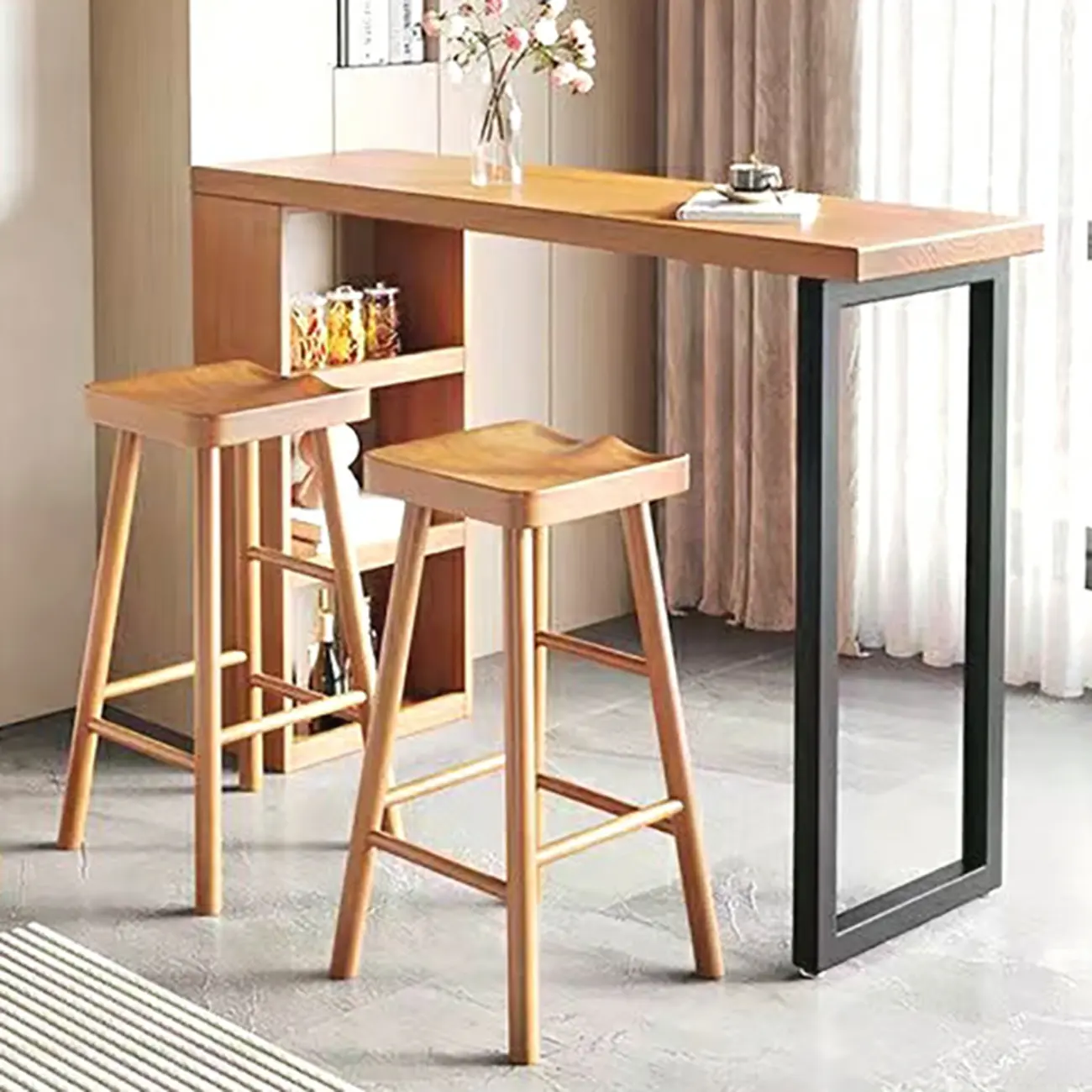 Modern Wooden Rectangular Bar Table with Storage Rack for Living Room Image - 4 | homeyfad