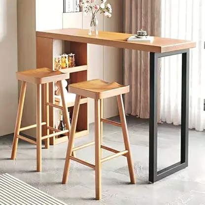 Modern Wooden Rectangular Bar Table with Storage Rack for Living Room Image - 4
