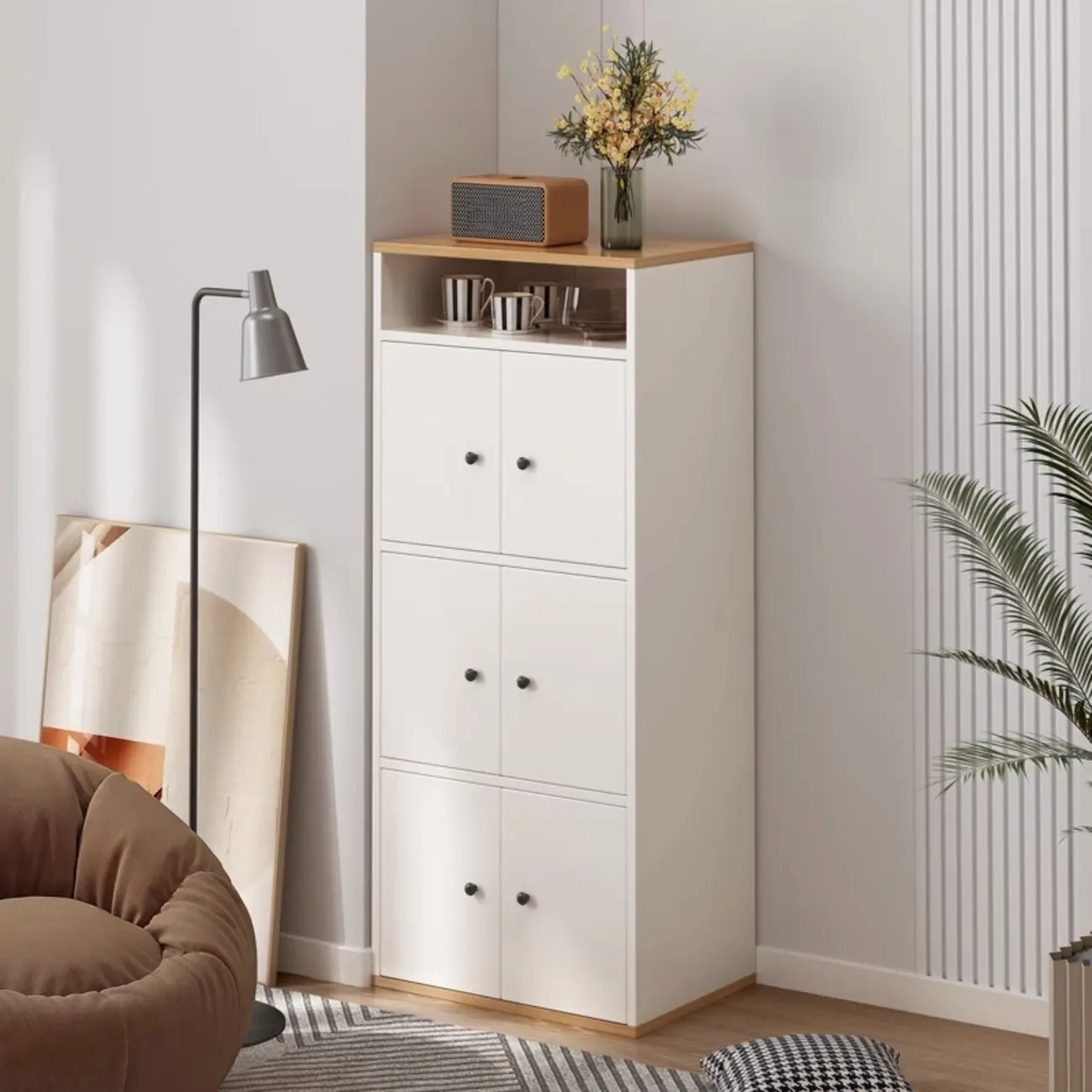 Modern White Wooden Storage Cabinet with Exterior Shelves  Image - 12 | homeyfad
