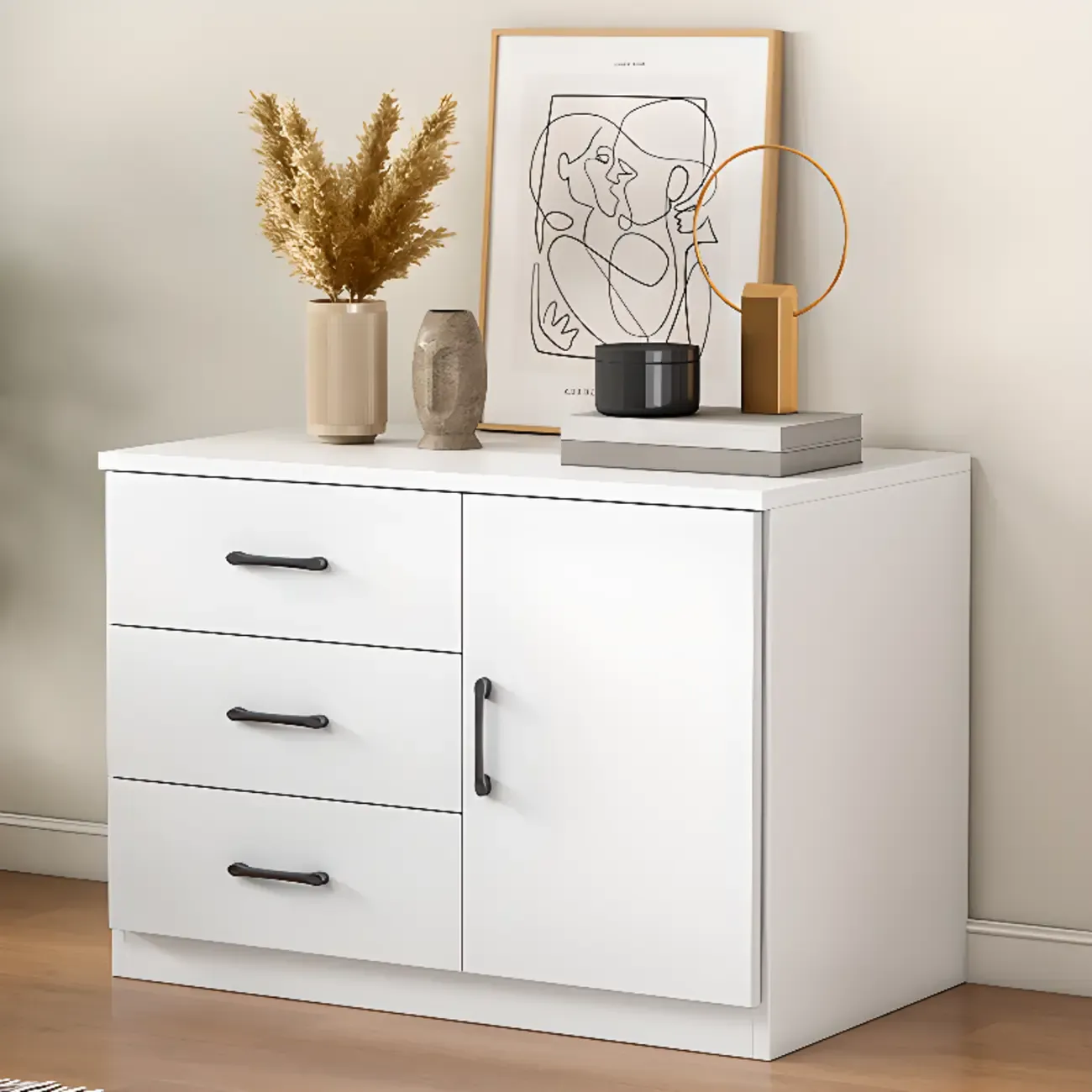 Modern White Rectangular Storage Cabinet with Multiple Sizes Image - 14