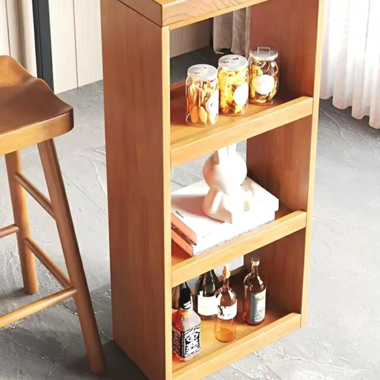 Modern Wooden Rectangular Bar Table with Storage Rack for Living Room Image - 5